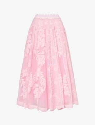 Scalloped-trim semi-sheer cotton-blend midi skirt by GIAMBATTISTA VALLI