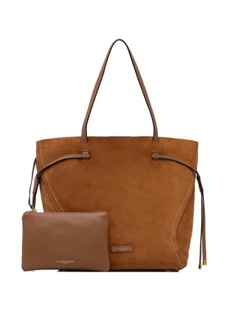 calf suede drawstring tote bag by GIANNI CHIARINI