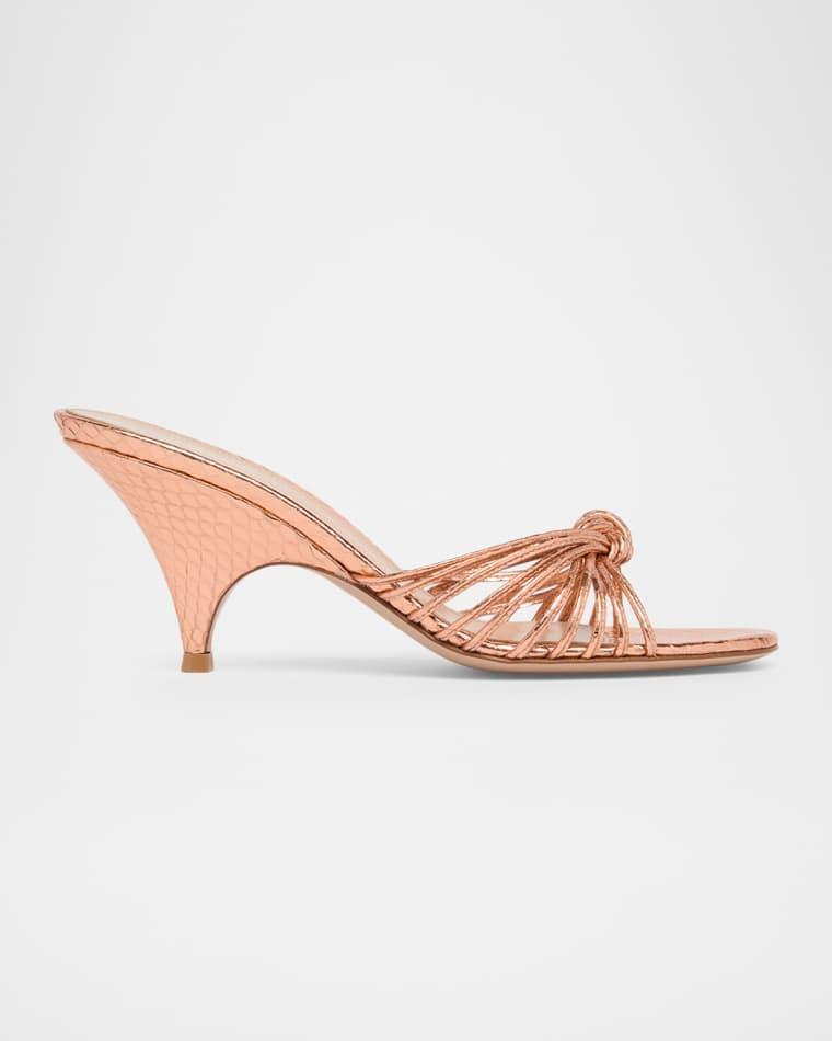 70MM Metallic Leather Kitten-Heel Sandals by GIANVITO ROSSI
