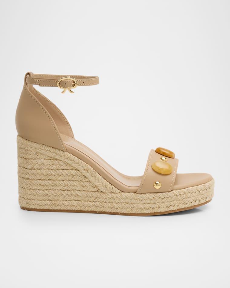 70mm Embellished Leather Espadrille Wedge Sandals by GIANVITO ROSSI