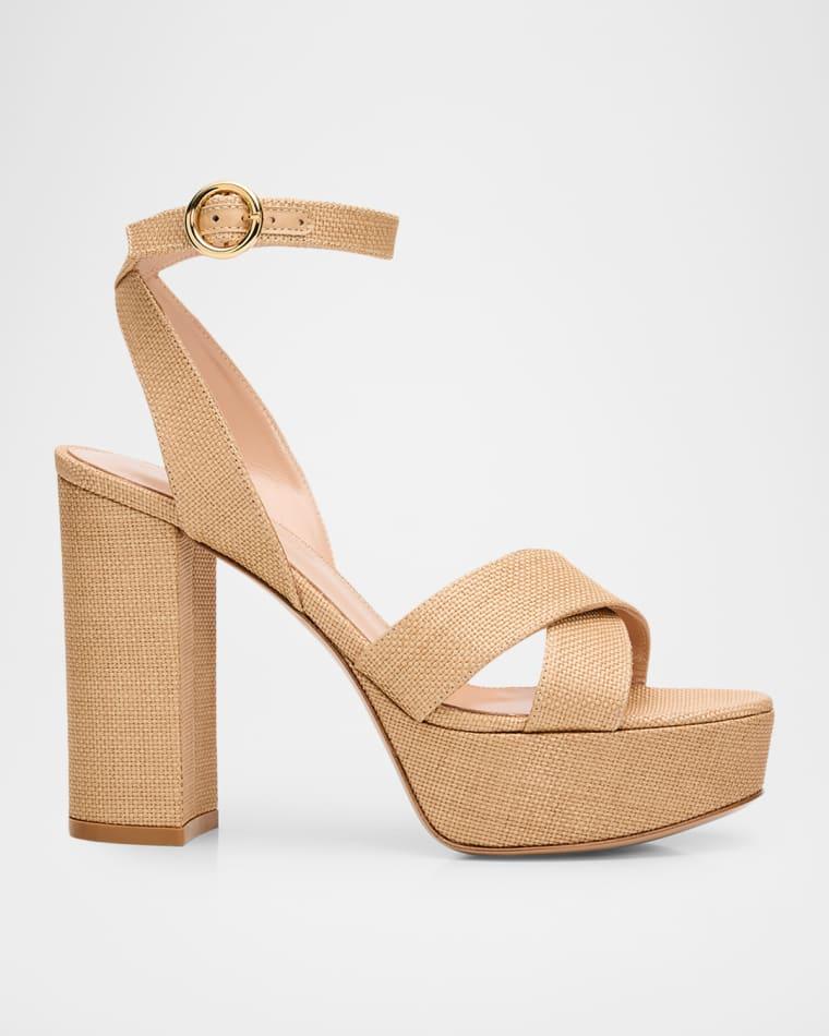 70mm Raffia Platform Sandals by GIANVITO ROSSI