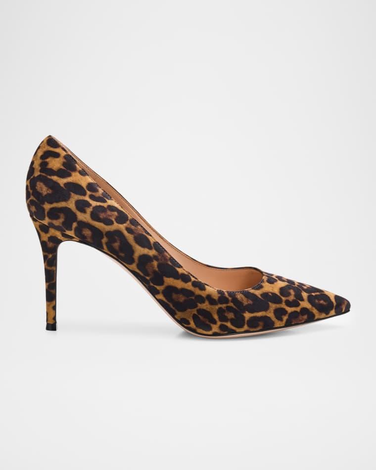 85mm Gianvito Leopard Suede Pointed-Toe Pumps by GIANVITO ROSSI