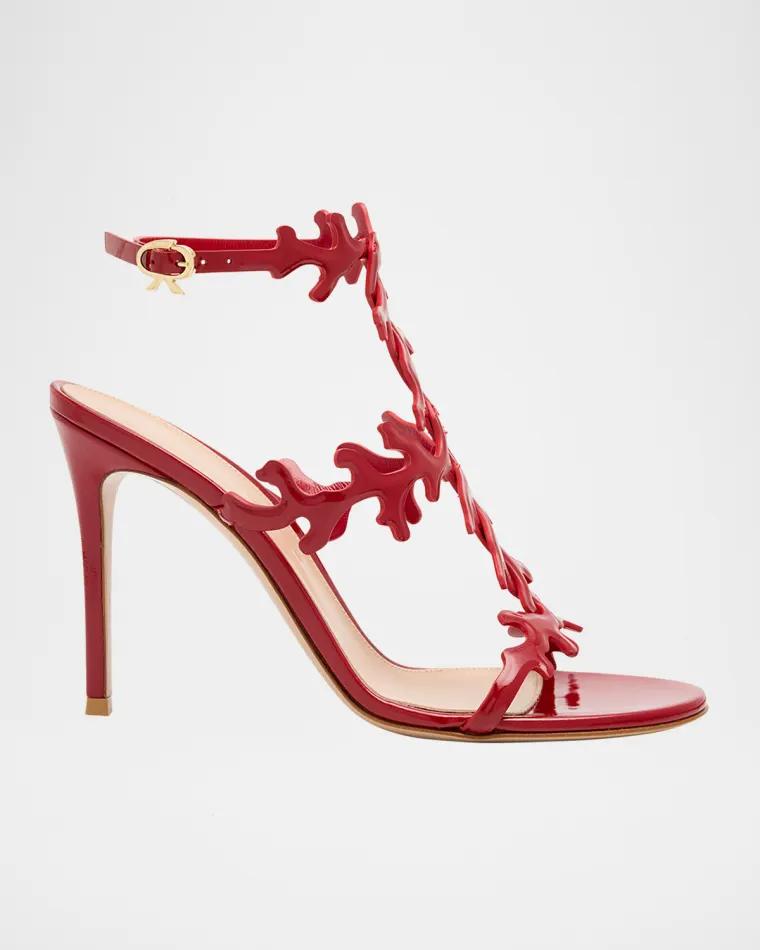 95mm Coral Patent Leather Sandals by GIANVITO ROSSI