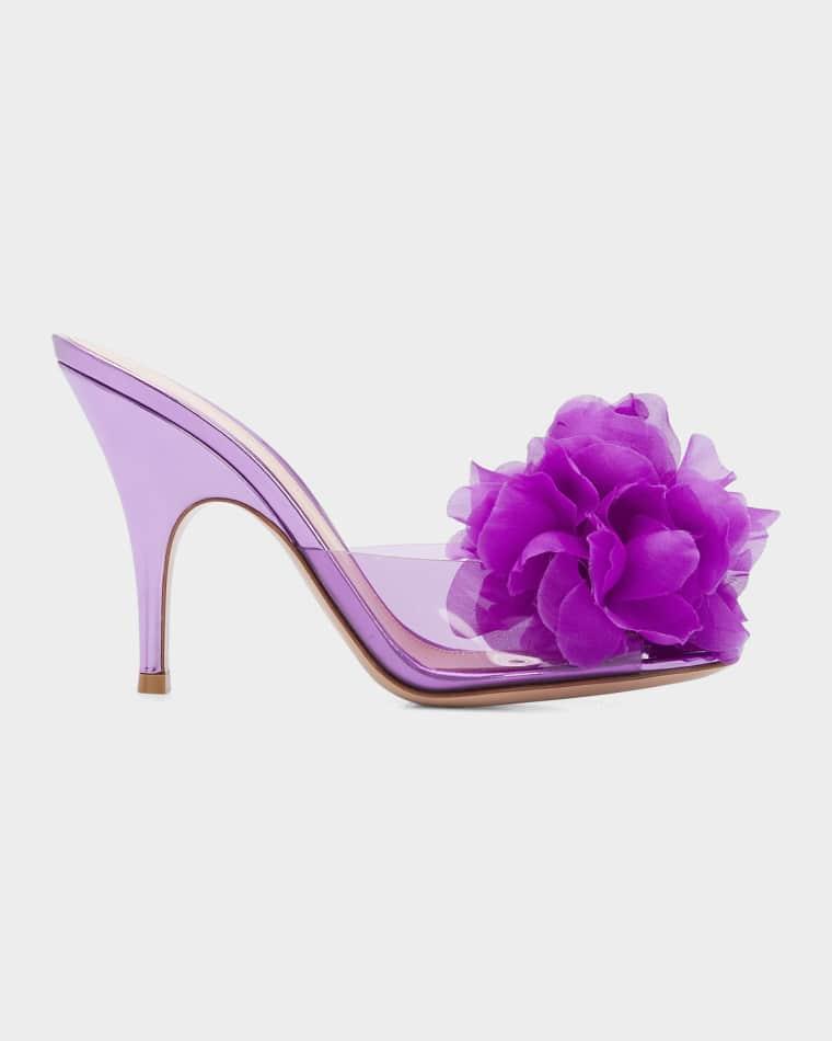 95mm Igea Silk Flower Leather Sandals by GIANVITO ROSSI