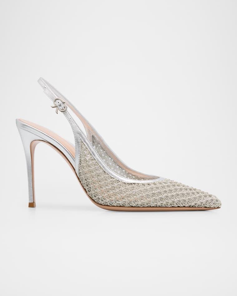 95mm Itaca Metallic Leather and Mesh Slingback Pumps by GIANVITO ROSSI