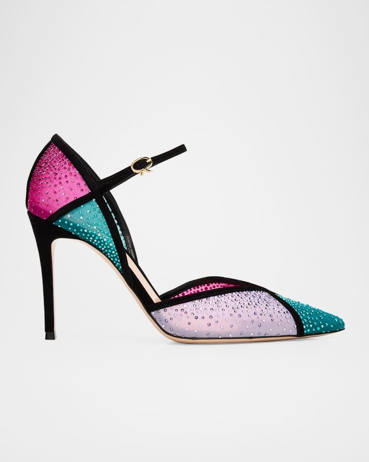 95mm Suede-Trimmed Crystal-Embellished Mesh Pumps by GIANVITO ROSSI