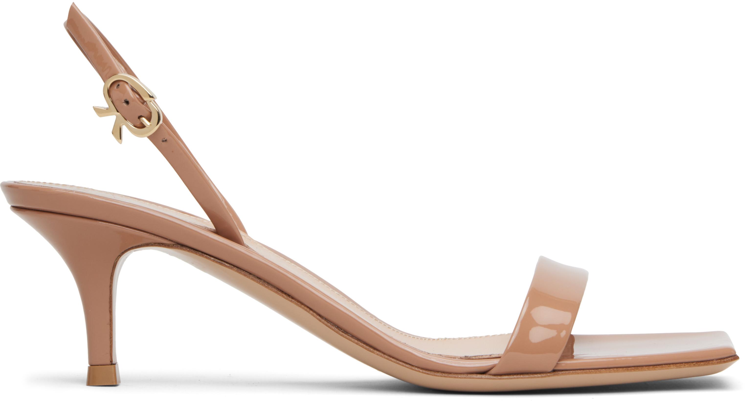 Beige Ribbon Kitten Heeled Sandals by GIANVITO ROSSI