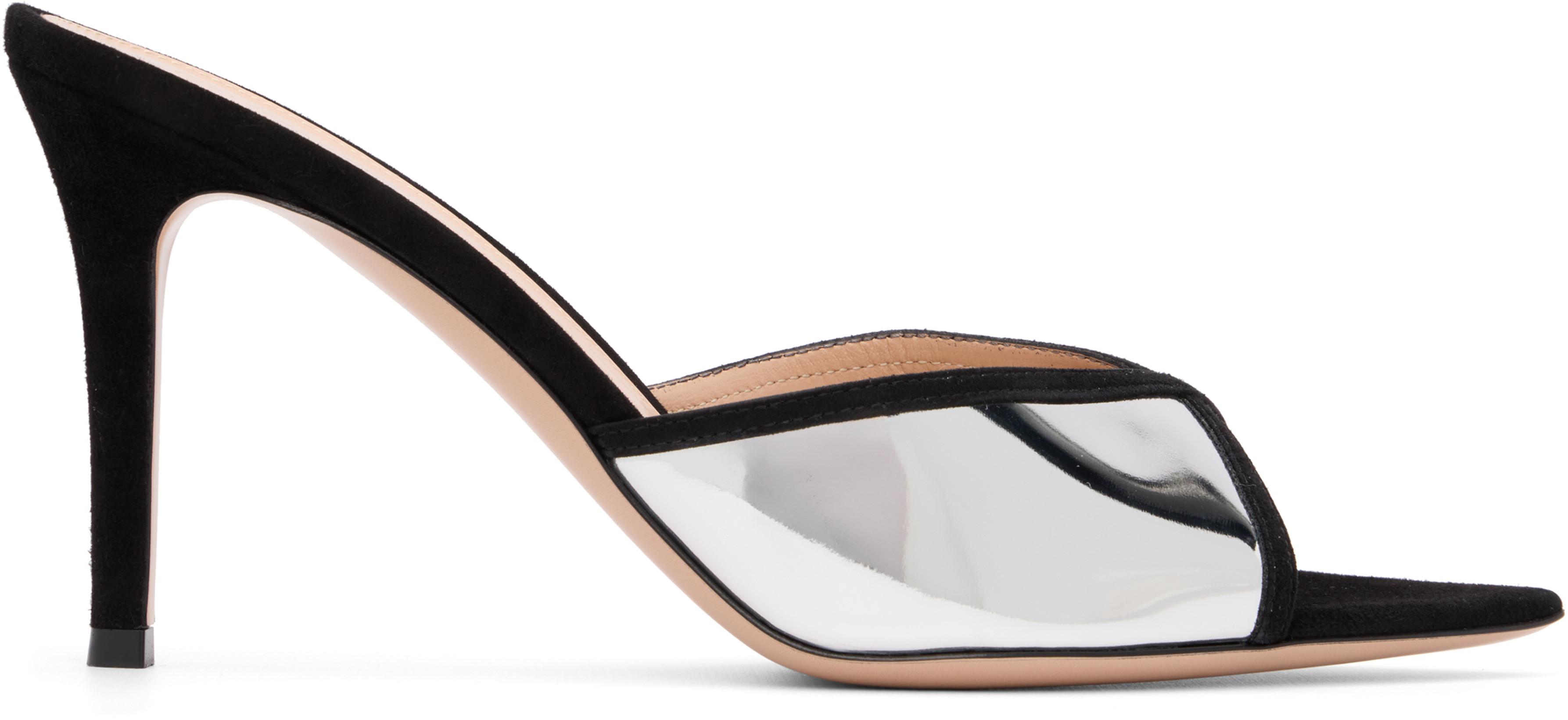 Black & Silver Confetti Mule Heeled Sandals by GIANVITO ROSSI