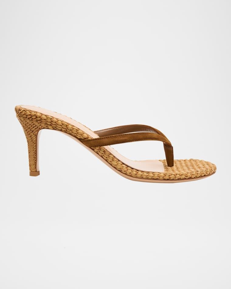 Calypso 70 Suede & Raffia Thong Sandals by GIANVITO ROSSI