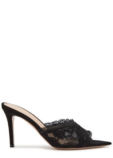 Claudia 85 lace and suede mules by GIANVITO ROSSI