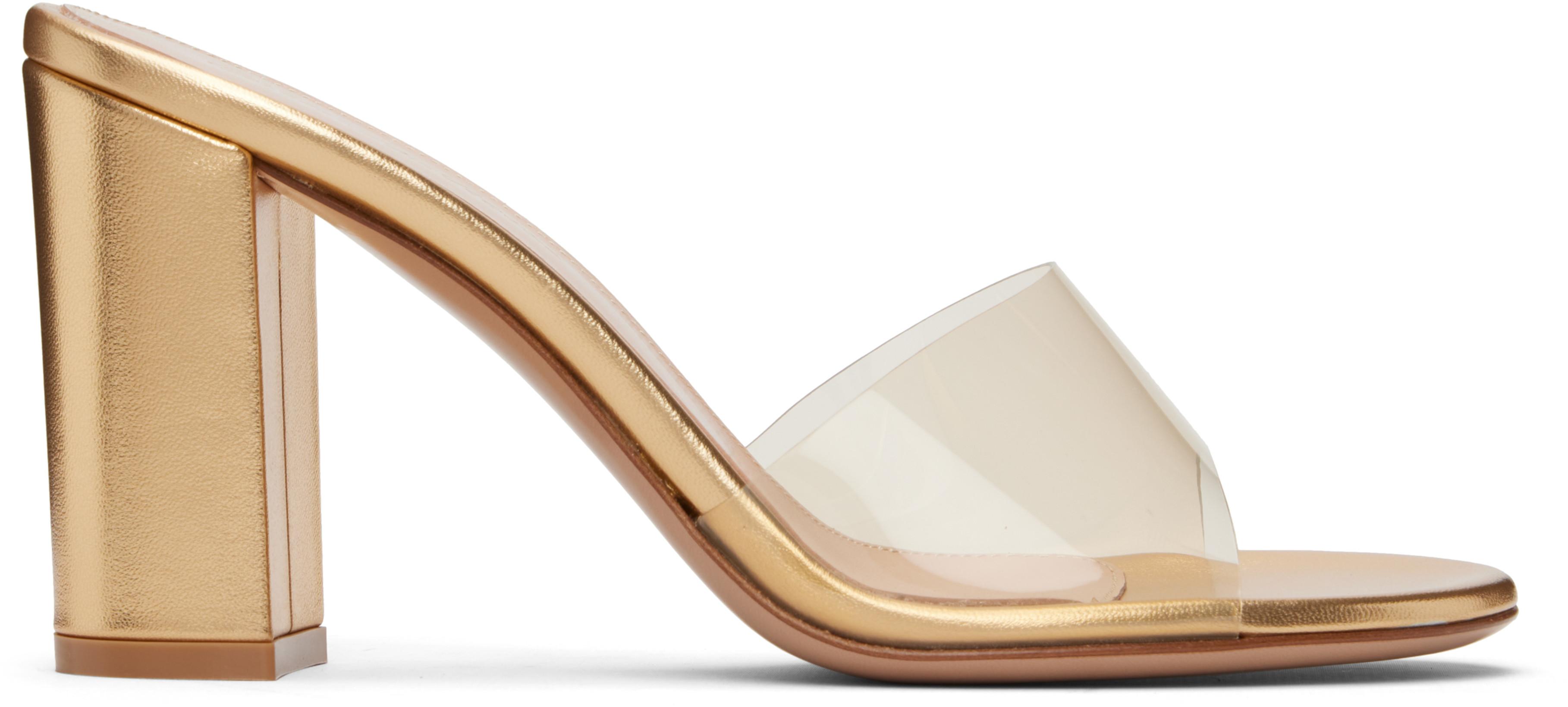 Gold Glass Block Heel Heeled Sandals by GIANVITO ROSSI