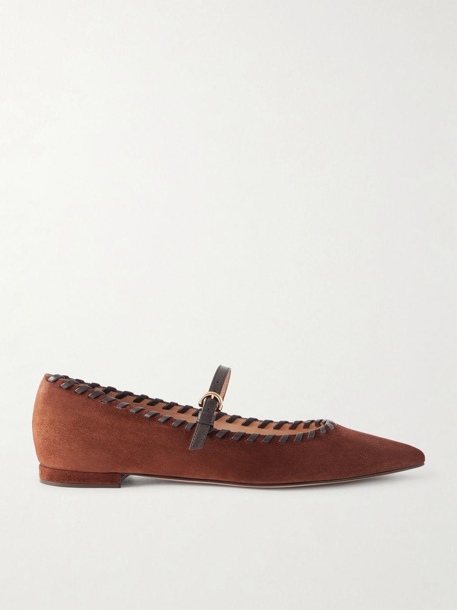 Leather-trimmed suede Mary Jane ballet flats by GIANVITO ROSSI