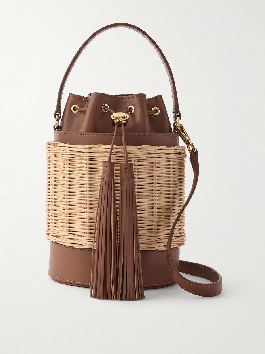 Rattan-trimmed leather bucket bag by GIANVITO ROSSI