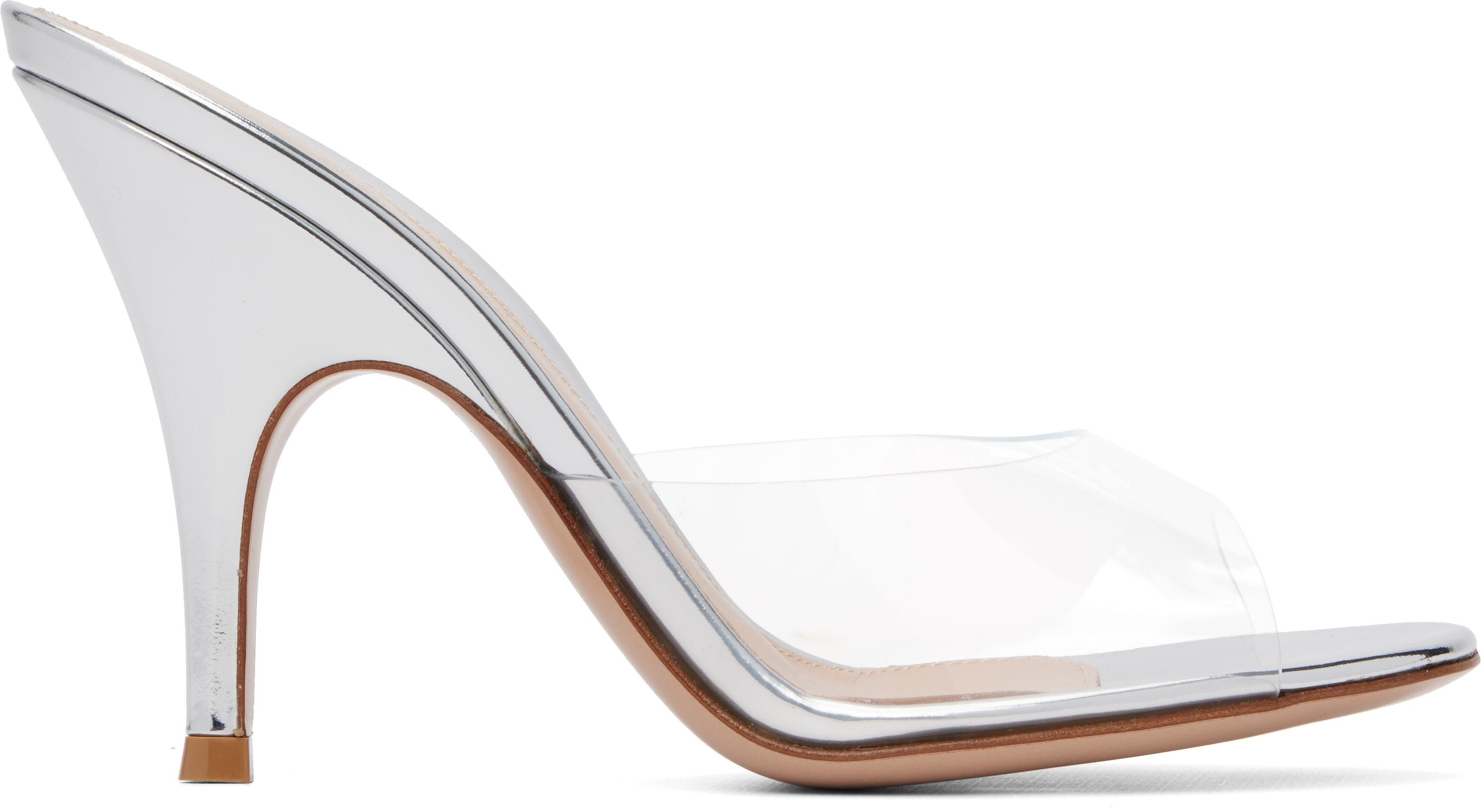 Silver Sofia Mule 95 Heeled Sandals by GIANVITO ROSSI
