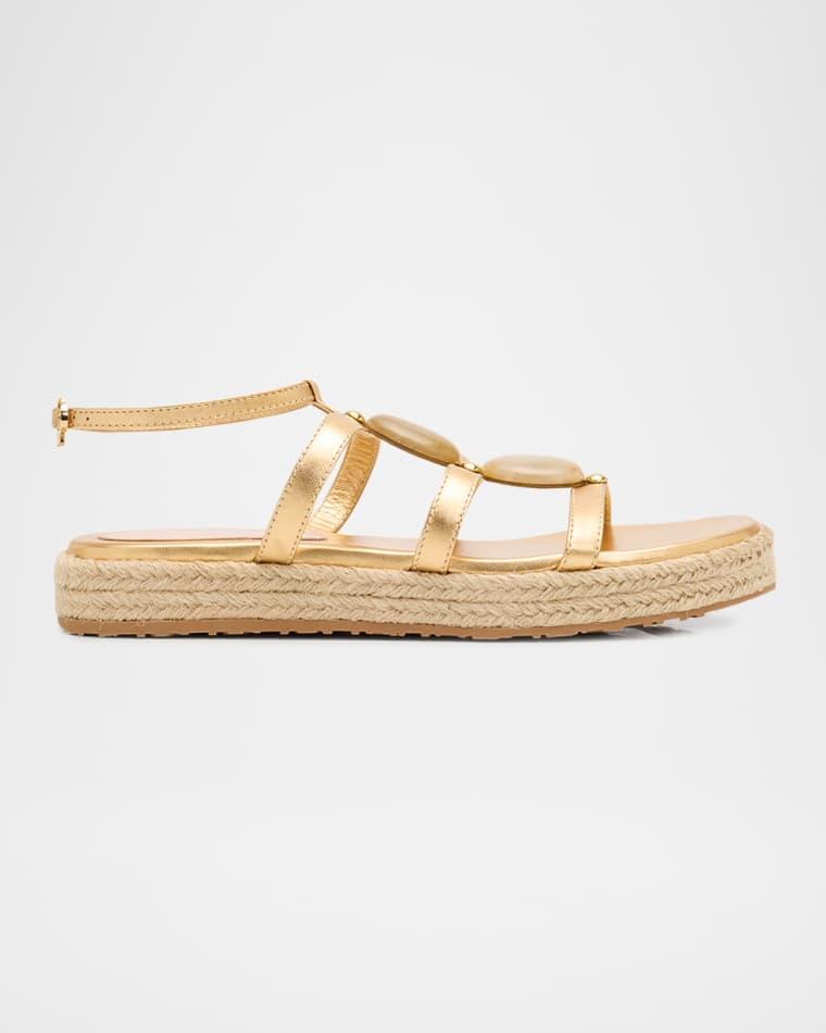 Stone Metallic Leather Espadrille Gladiator Sandals by GIANVITO ROSSI