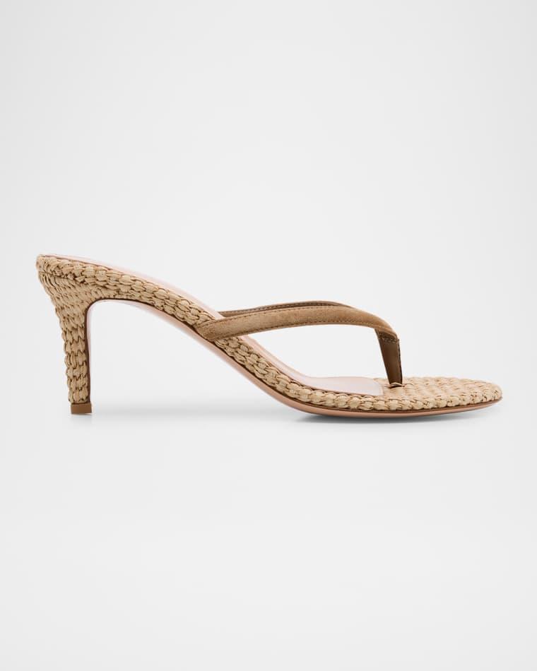 Suede Raffia Heeled Thong Sandals by GIANVITO ROSSI