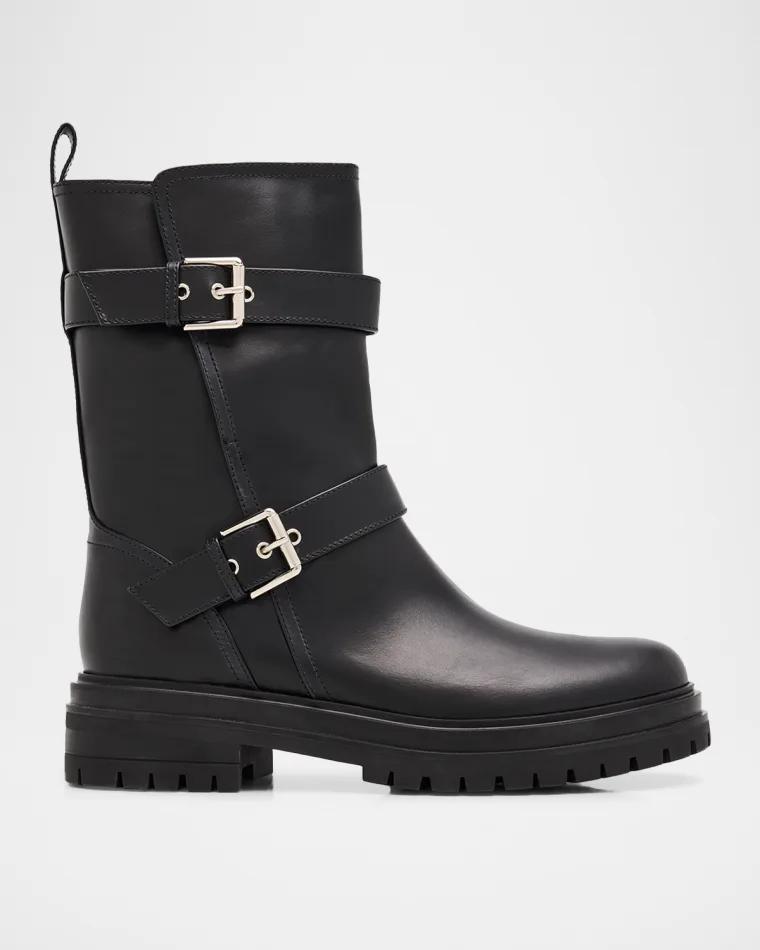 Thiago Leather Mid-Calf Biker Boots by GIANVITO ROSSI