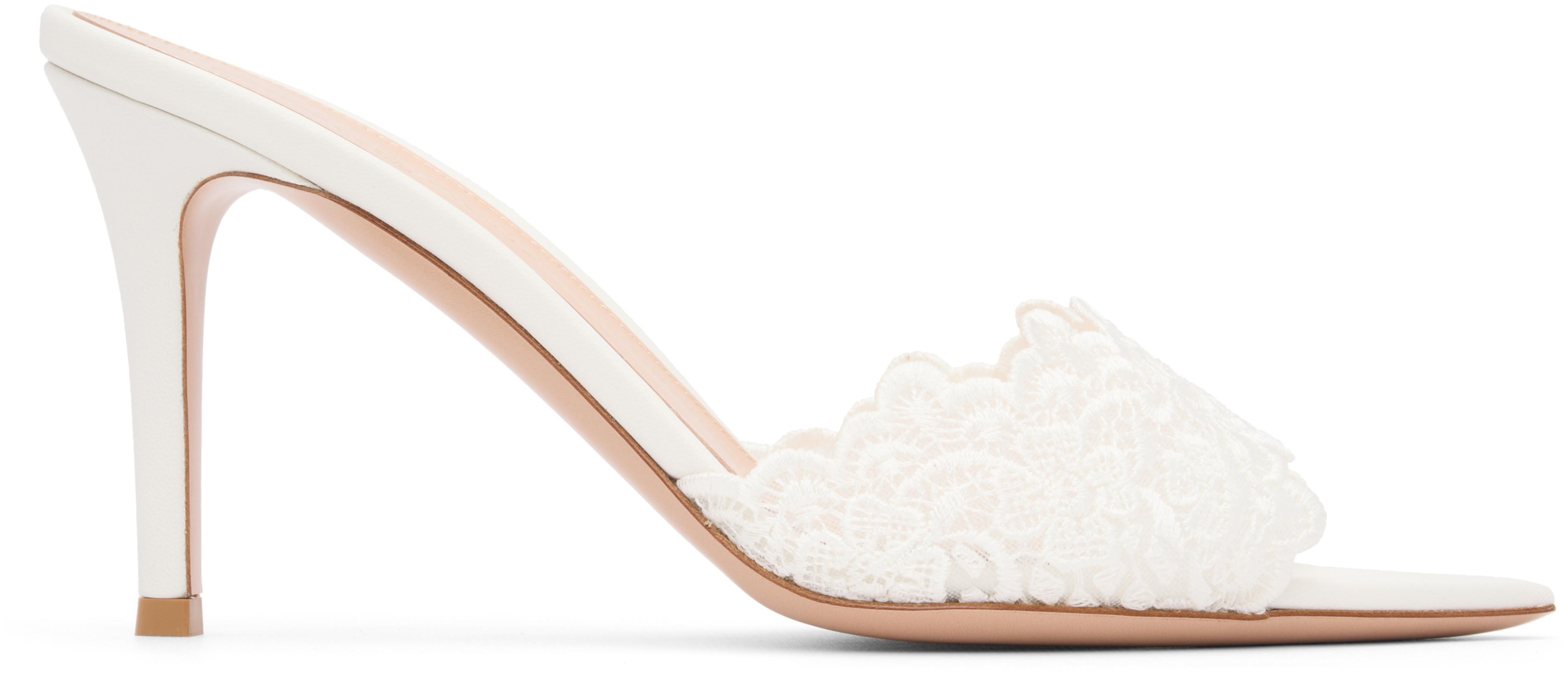 White Yvonne Mule Heeled Sandals by GIANVITO ROSSI
