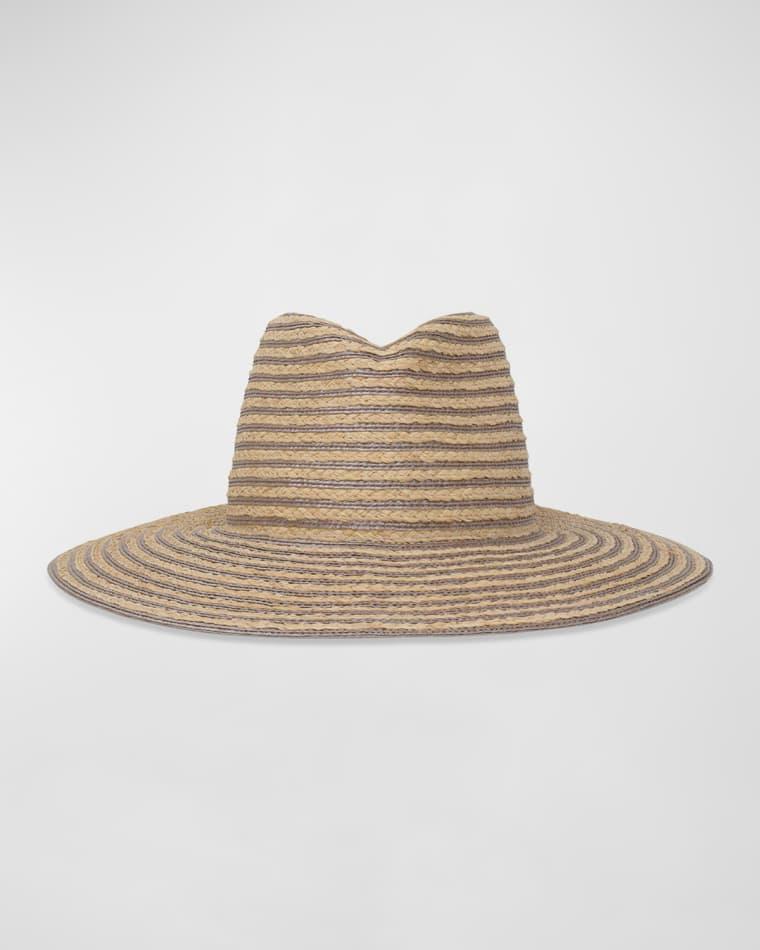 Jeanne Striped Straw Fedora by GIGI BURRIS MILLINERY