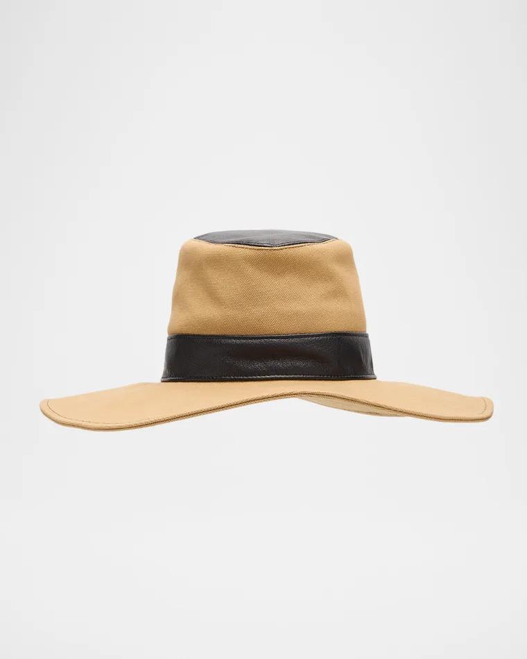 Liora Cotton Canvas & Leather Fedora by GIGI BURRIS MILLINERY