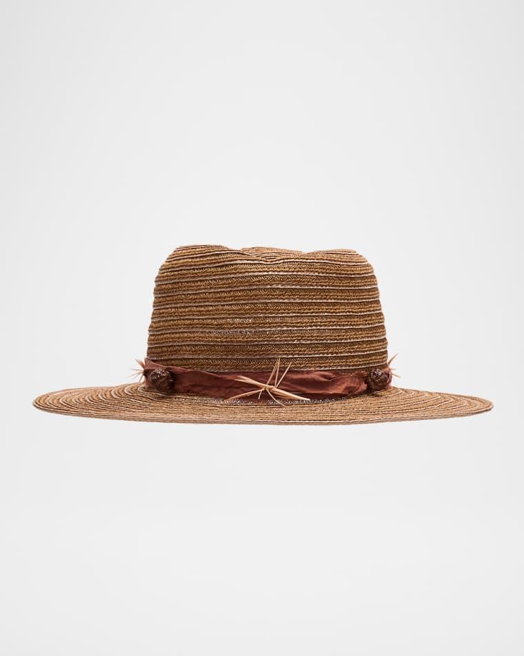 Noelle Feather-Embellished Straw Hat by GIGI BURRIS MILLINERY