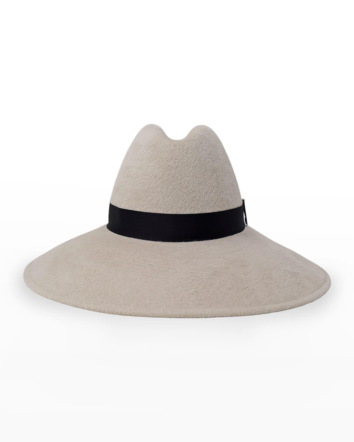 Requiem Handmade Rabbit Felt Wide-Brim Fedora Hat by GIGI BURRIS MILLINERY