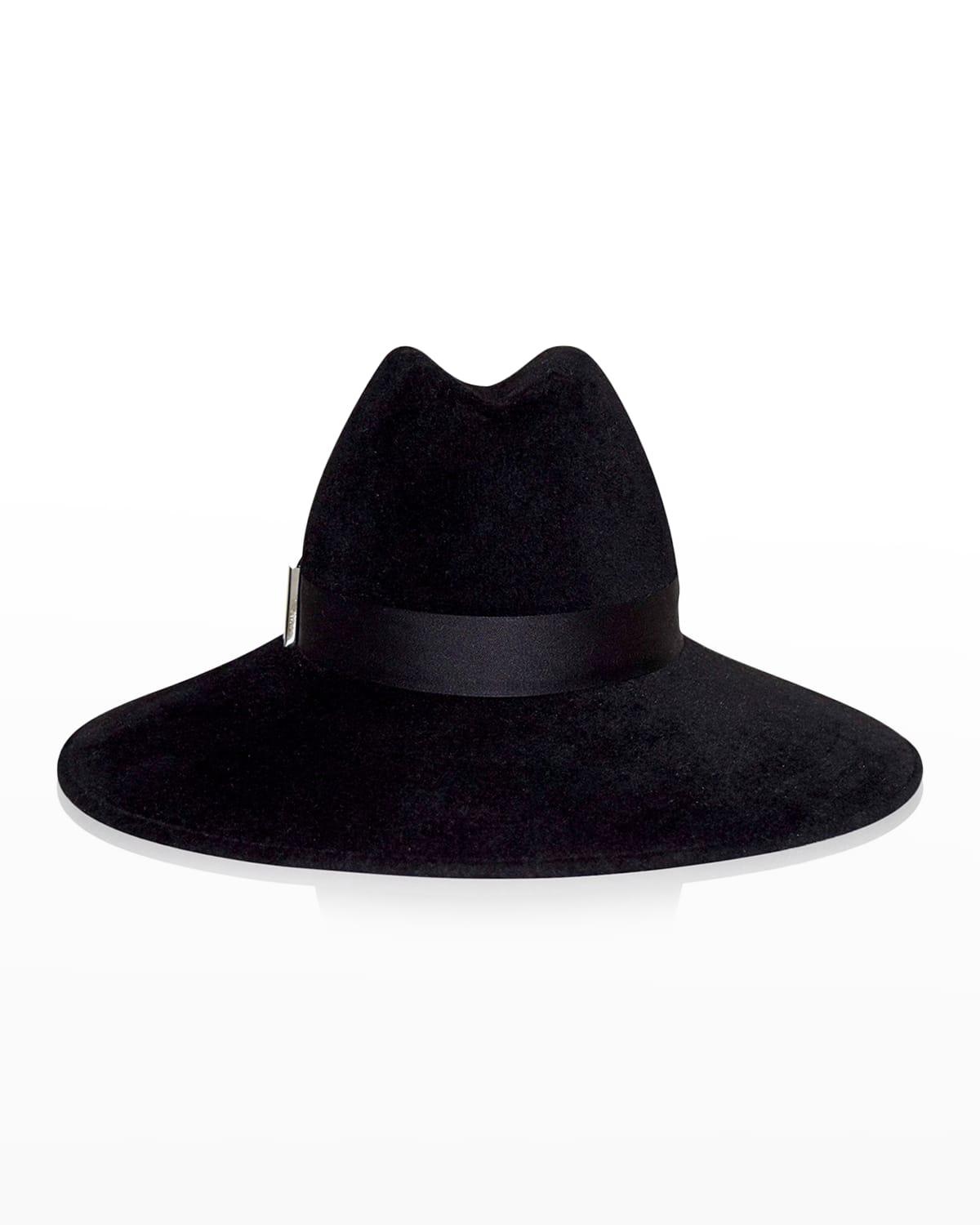 Requiem Handmade Rabbit Felt Wide-Brim Fedora Hat by GIGI BURRIS MILLINERY