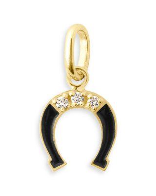 18K Yellow Gold Lucky Diamond Accent Black Resin Horseshoe Pendant by GIGI CLOZEAU