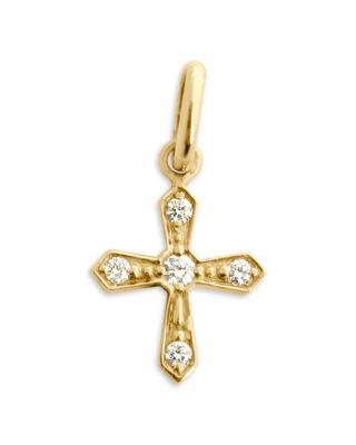18K Yellow Gold Madone Croix Diamond Vintage Look Cross Pendant by GIGI CLOZEAU