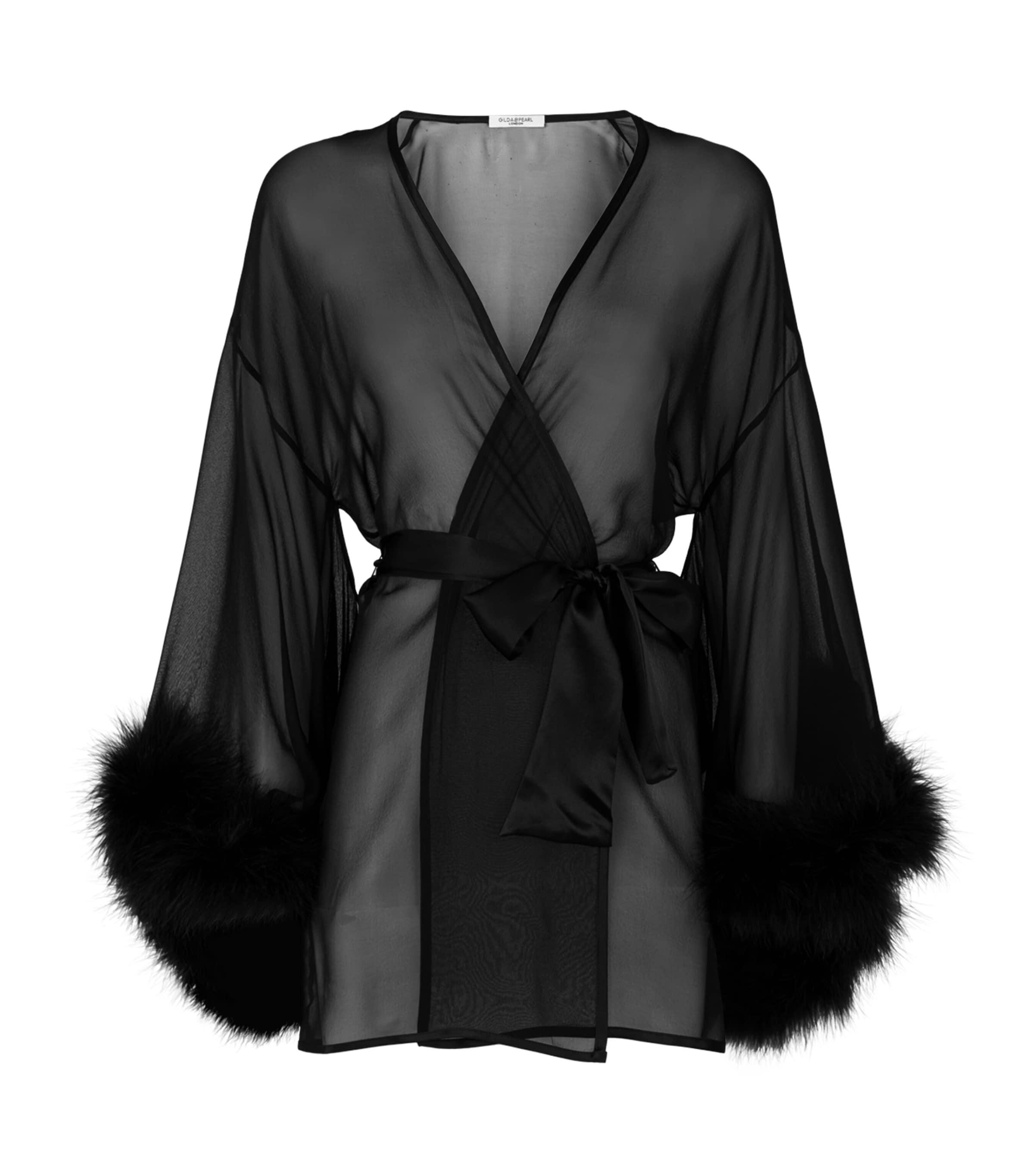 Gilda & Pearl Marabou Trim Kimono Robe by GILDA&PEARL