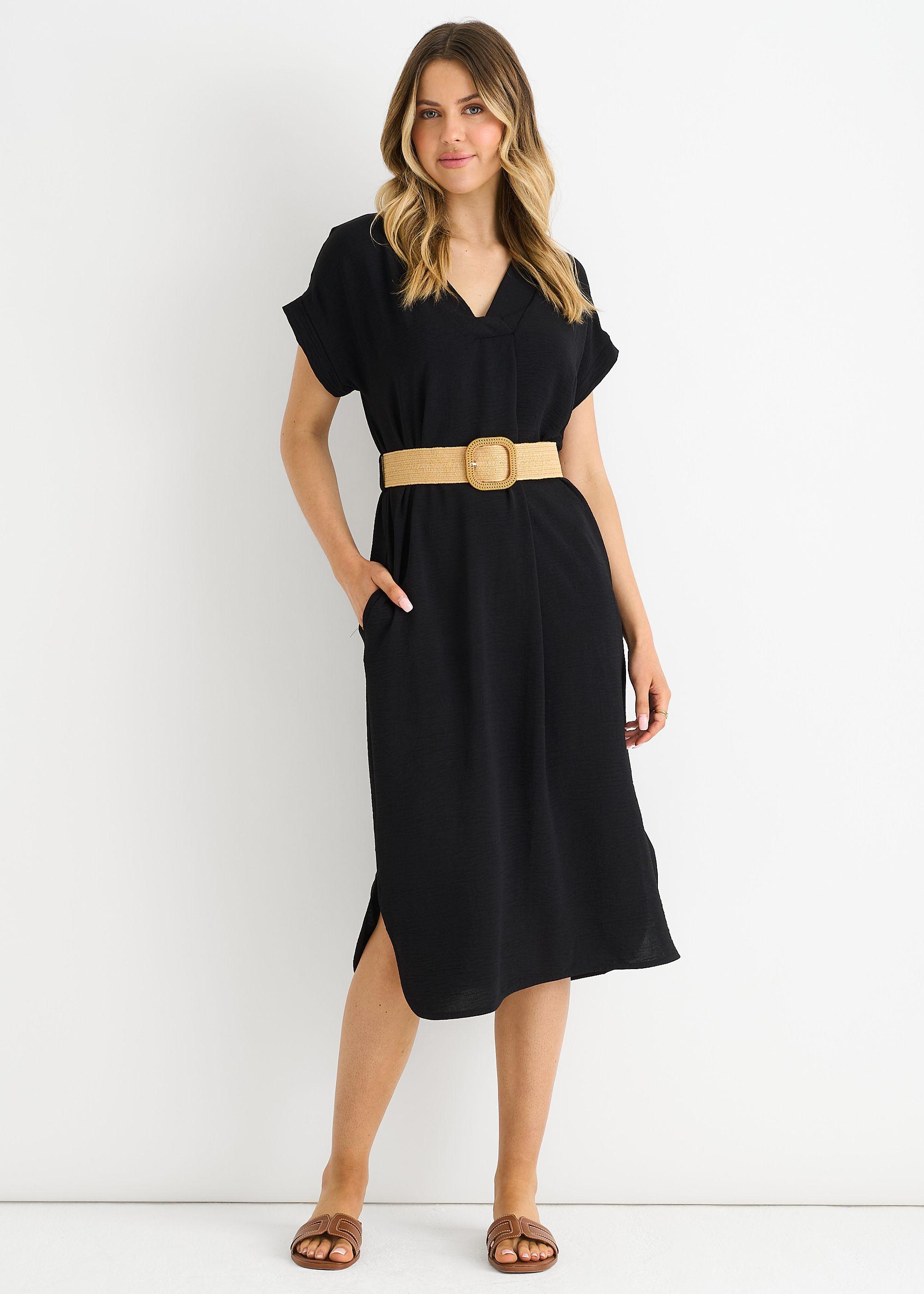 Black Air Flow Belted Oversized Dress by GINI LONDON