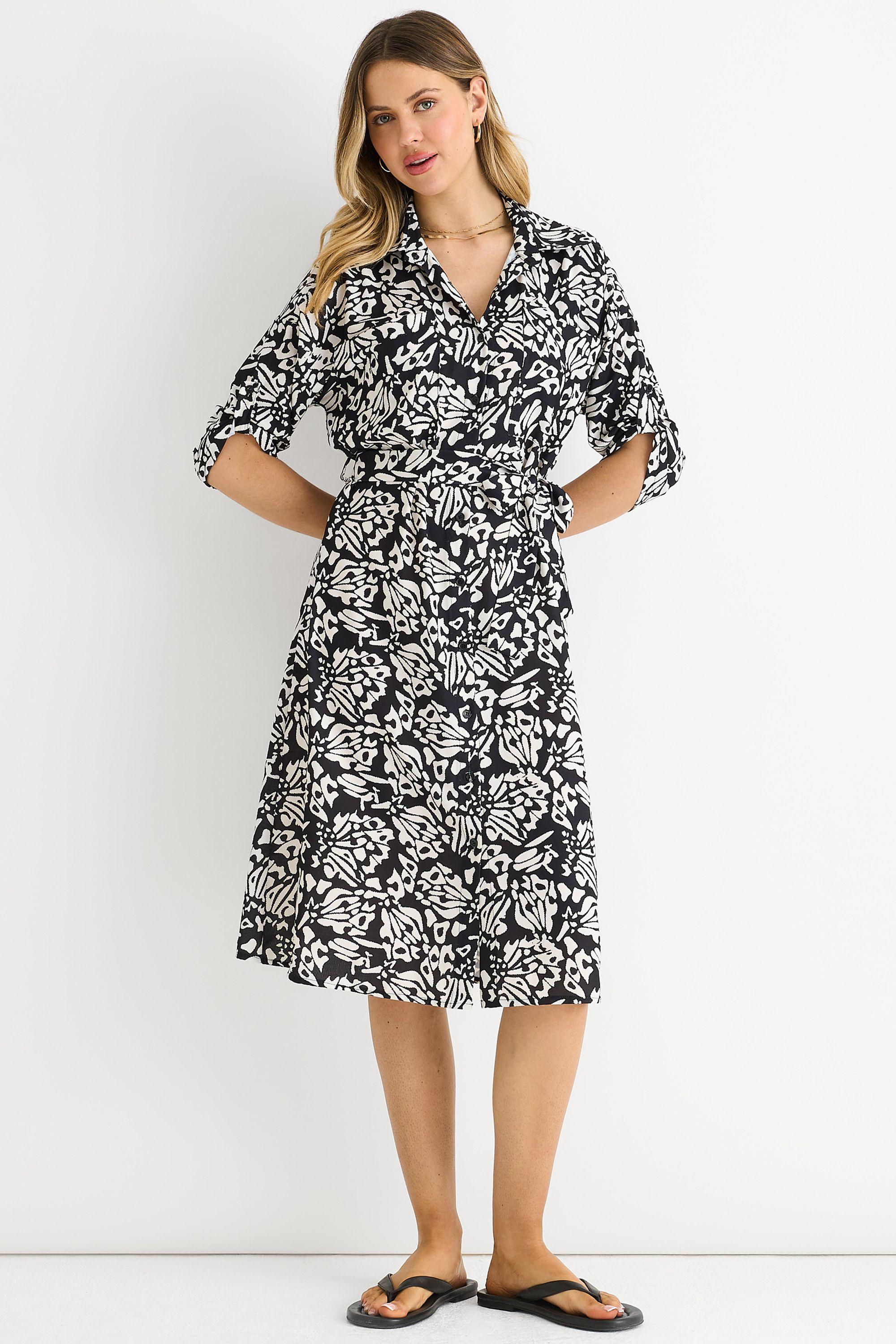 Black Button Through Belted Shirt Midi Dress by GINI LONDON