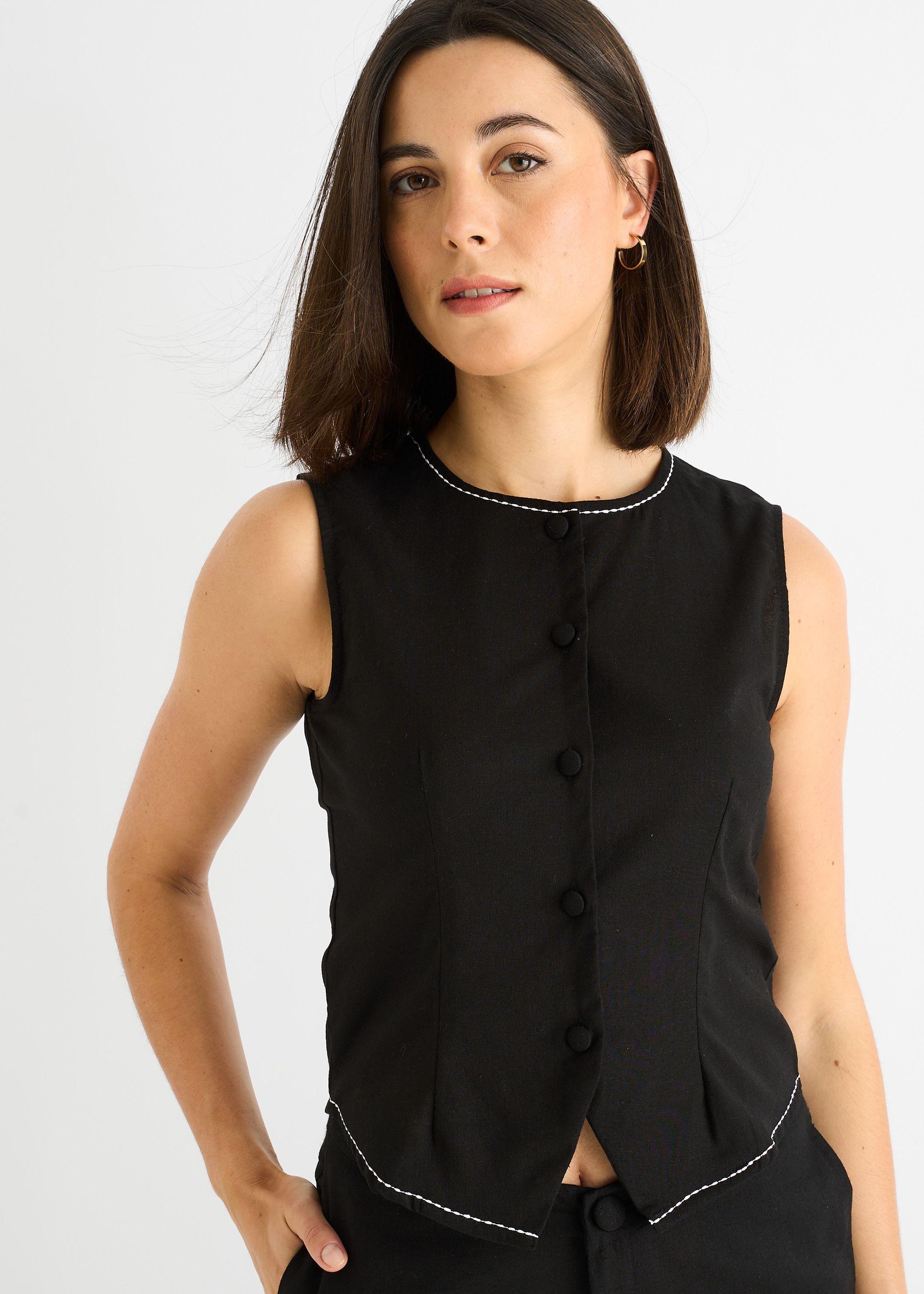 Black Cotton Contrast Stitch Detail Waist Coat by GINI LONDON Black Cotton Contrast Stitch Detail Waist Coat by GINI LONDON