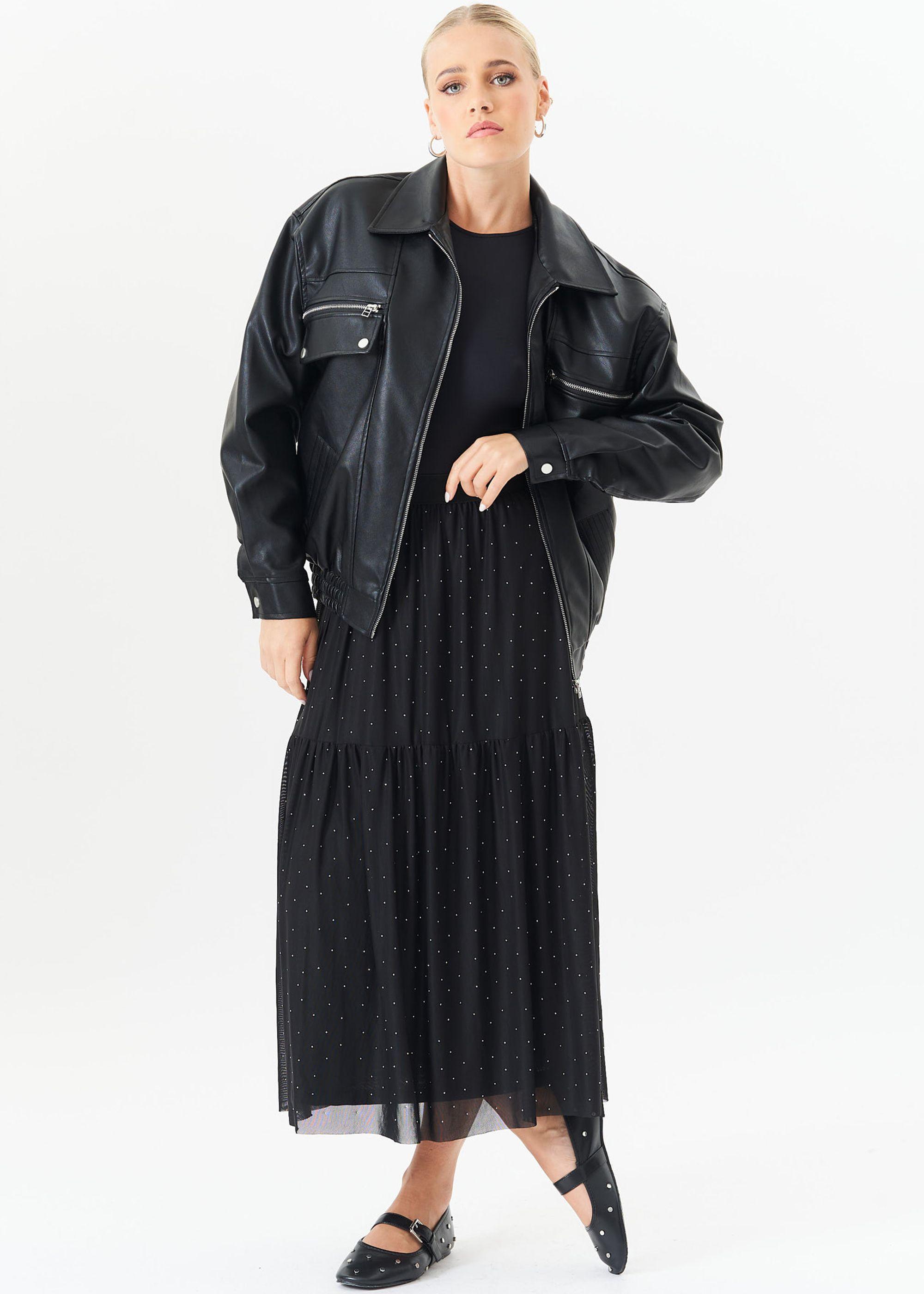 Black Diamante Mesh Maxi Skirt by GINI LONDON