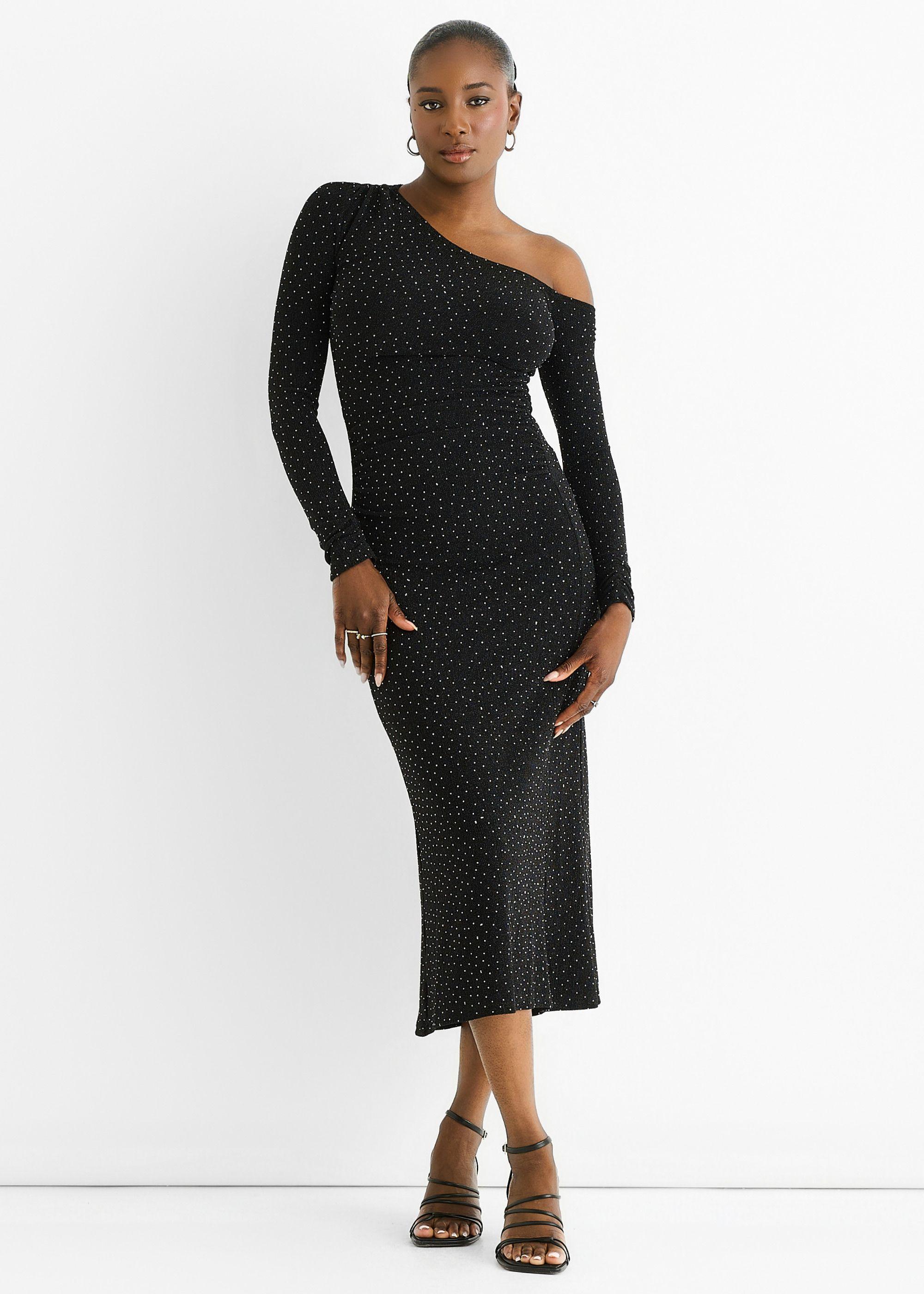 Black Hot Fix Studded Jersey Midi Dress by GINI LONDON