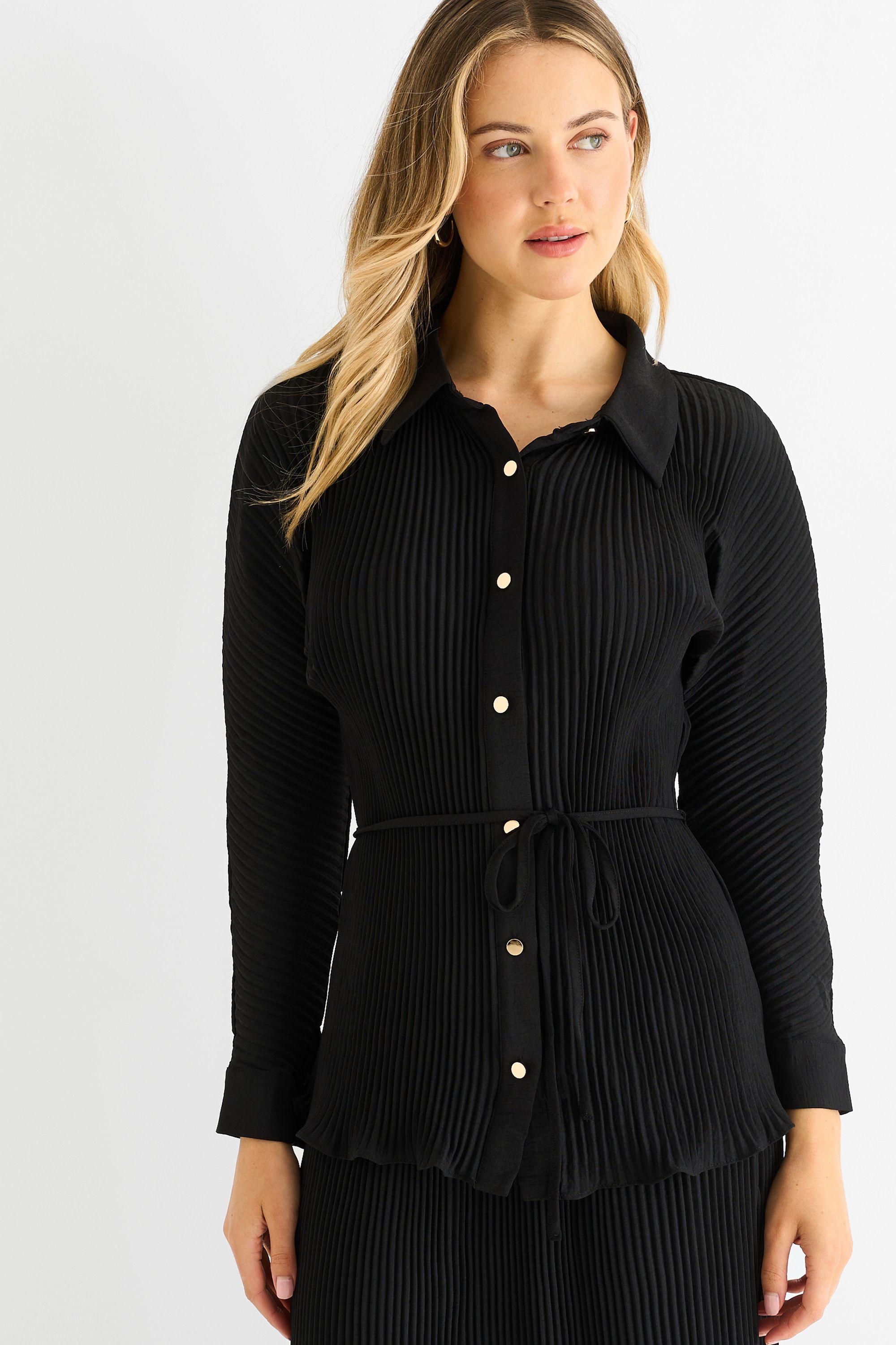 Black Plisse Button Through Shirt by GINI LONDON