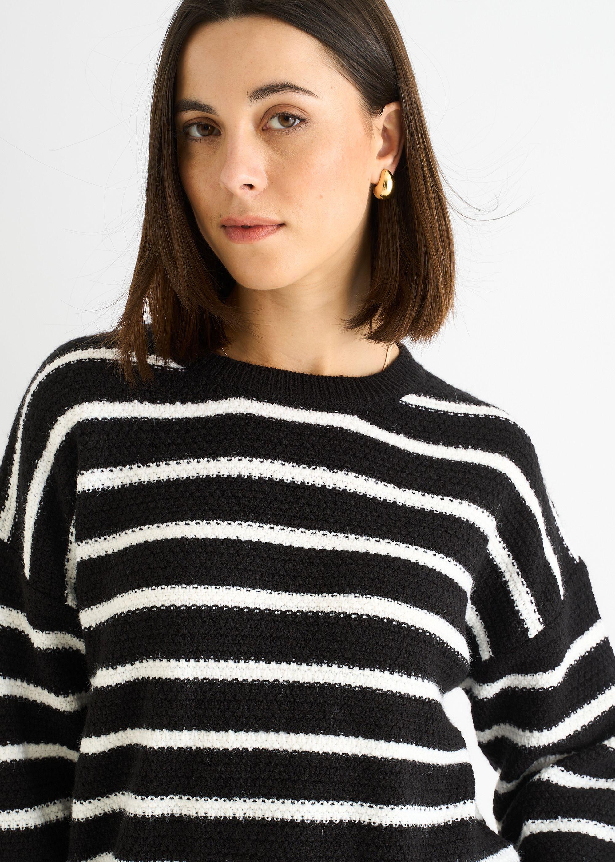 Black Stripe Chunky Knit Oversized Jumper by GINI LONDON