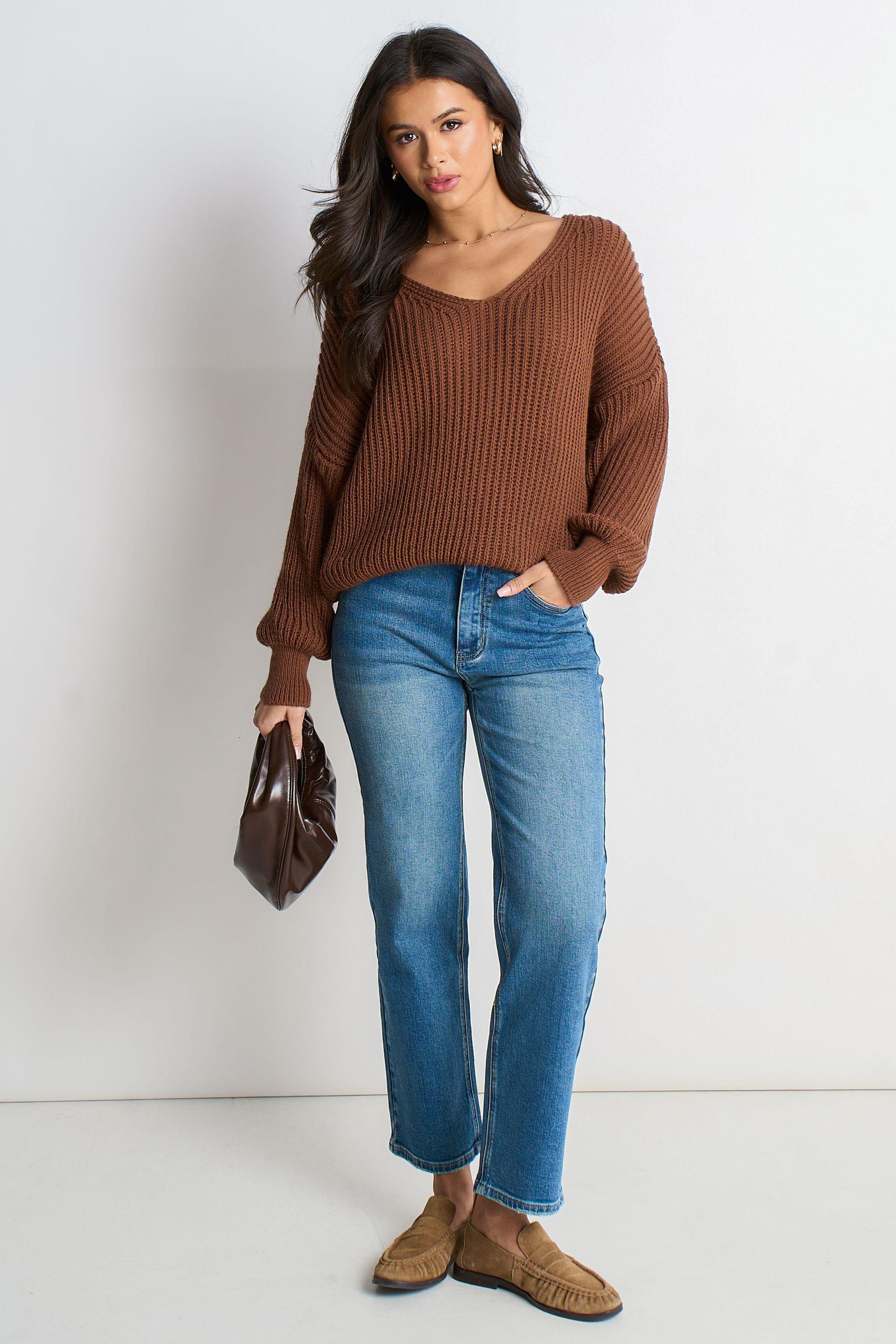 Brown Chunky Knit Oversized Jumper by GINI LONDON