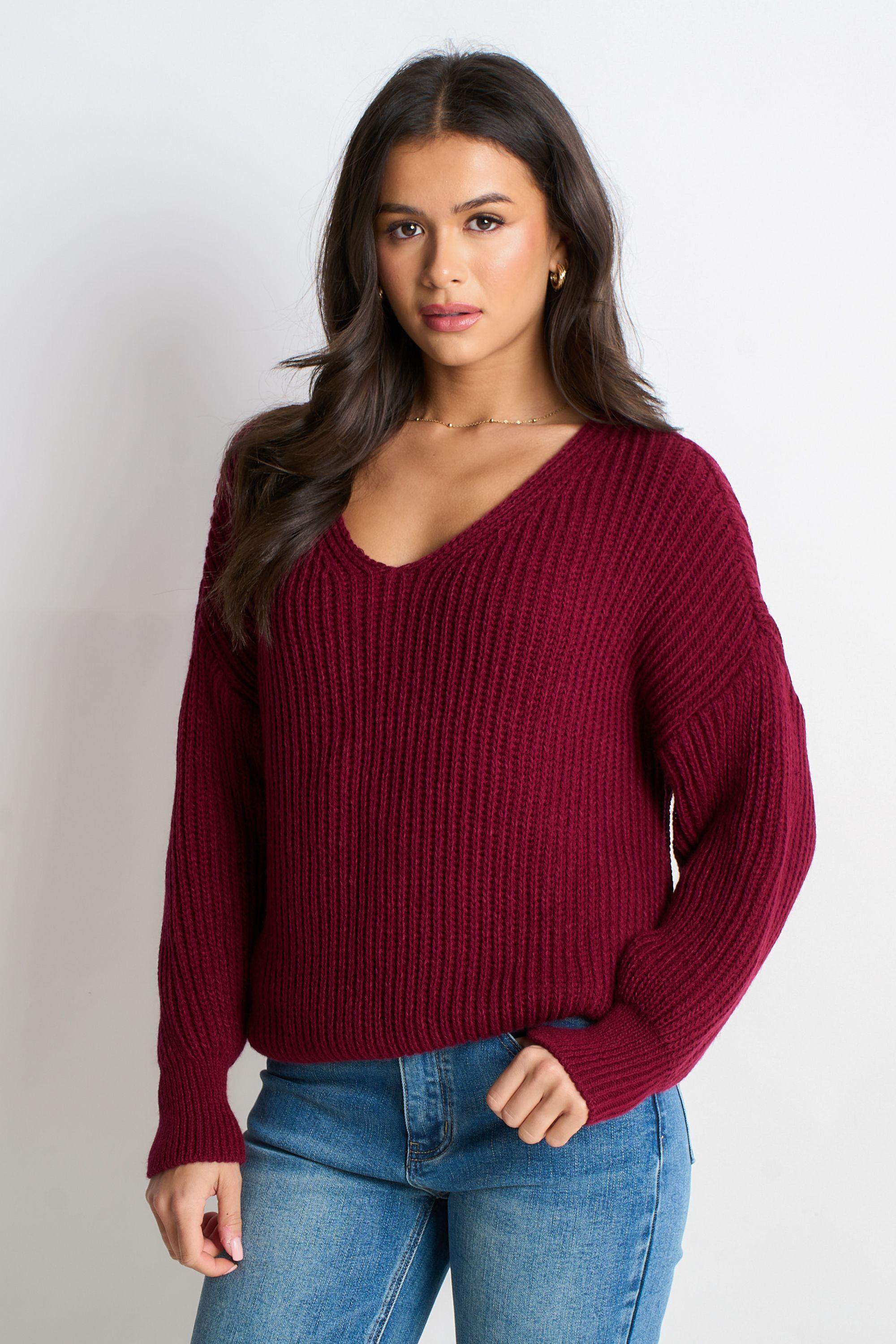 Burgundy Chunky Knit Oversized Jumper by GINI LONDON