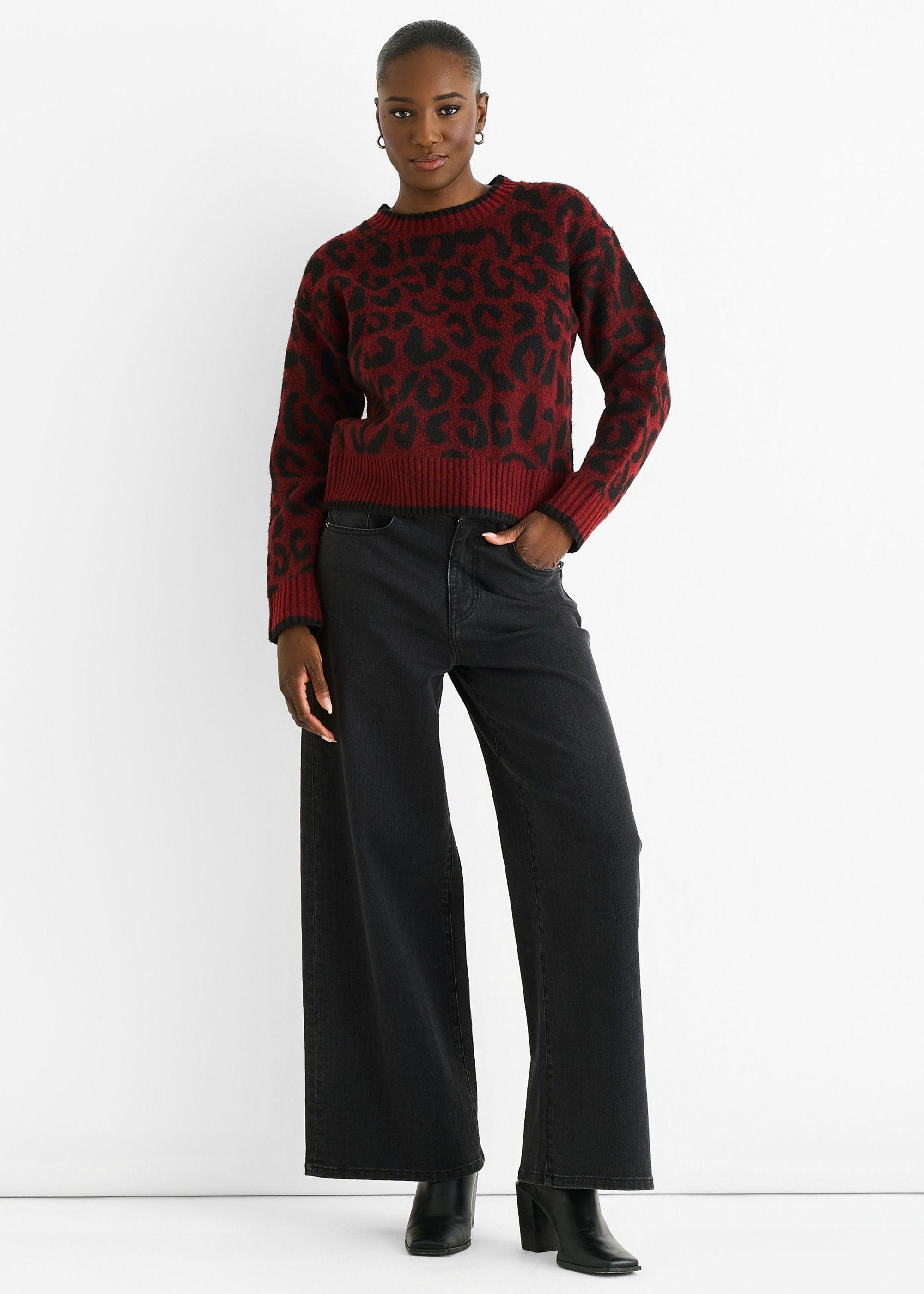 Burgundy Contrast Piping Animal Knit Jumper by GINI LONDON