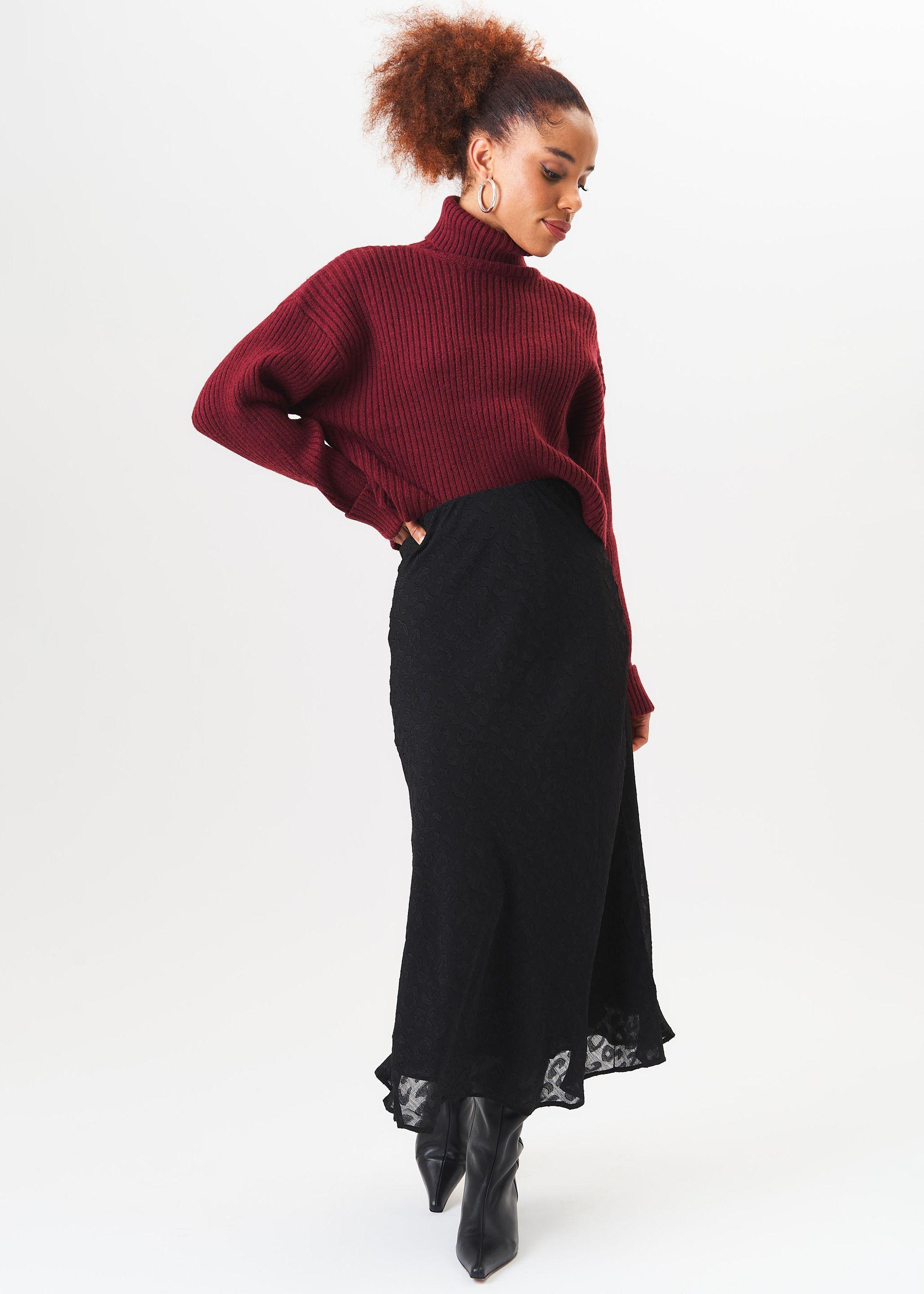 Burgundy High Neck Chunky Knit Crop Jumper by GINI LONDON