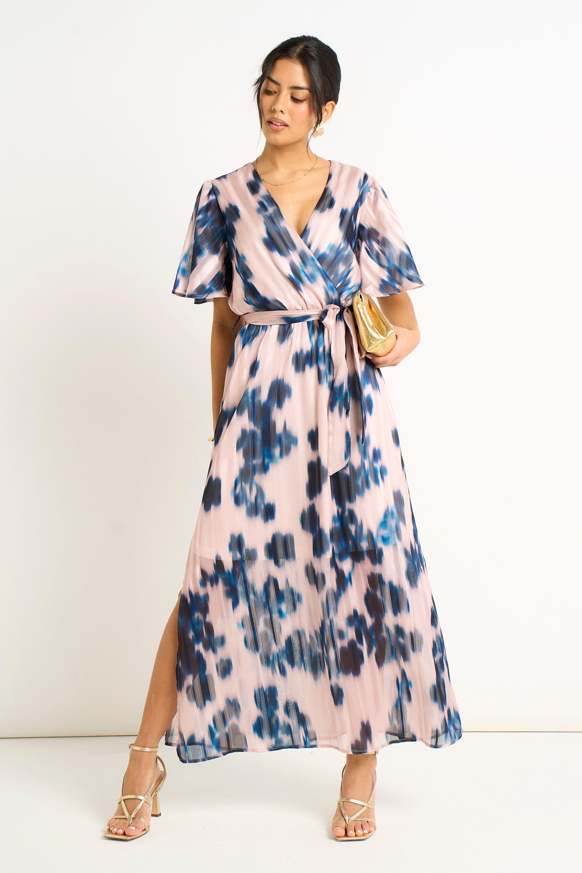 Champagne Blur Animal Print Wrap Midi Dress by GINI LONDON