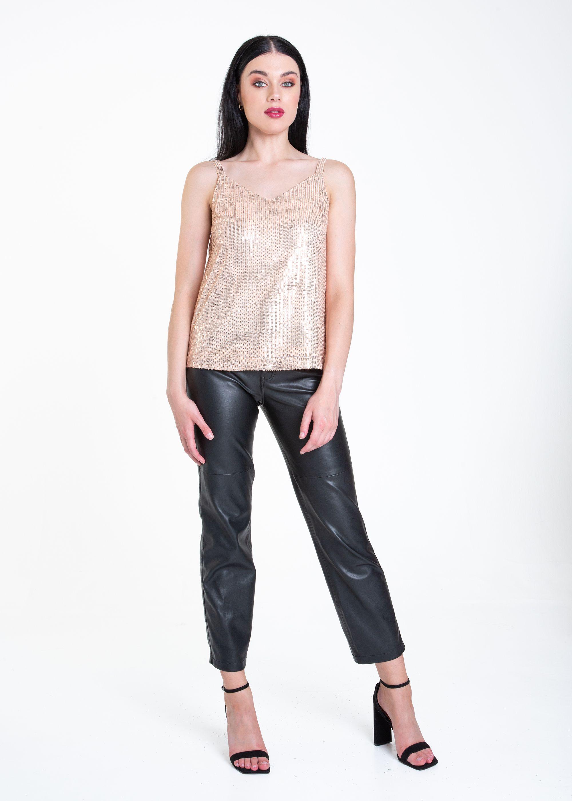 Champagne Sequin V Neck Cami Top by GINI LONDON