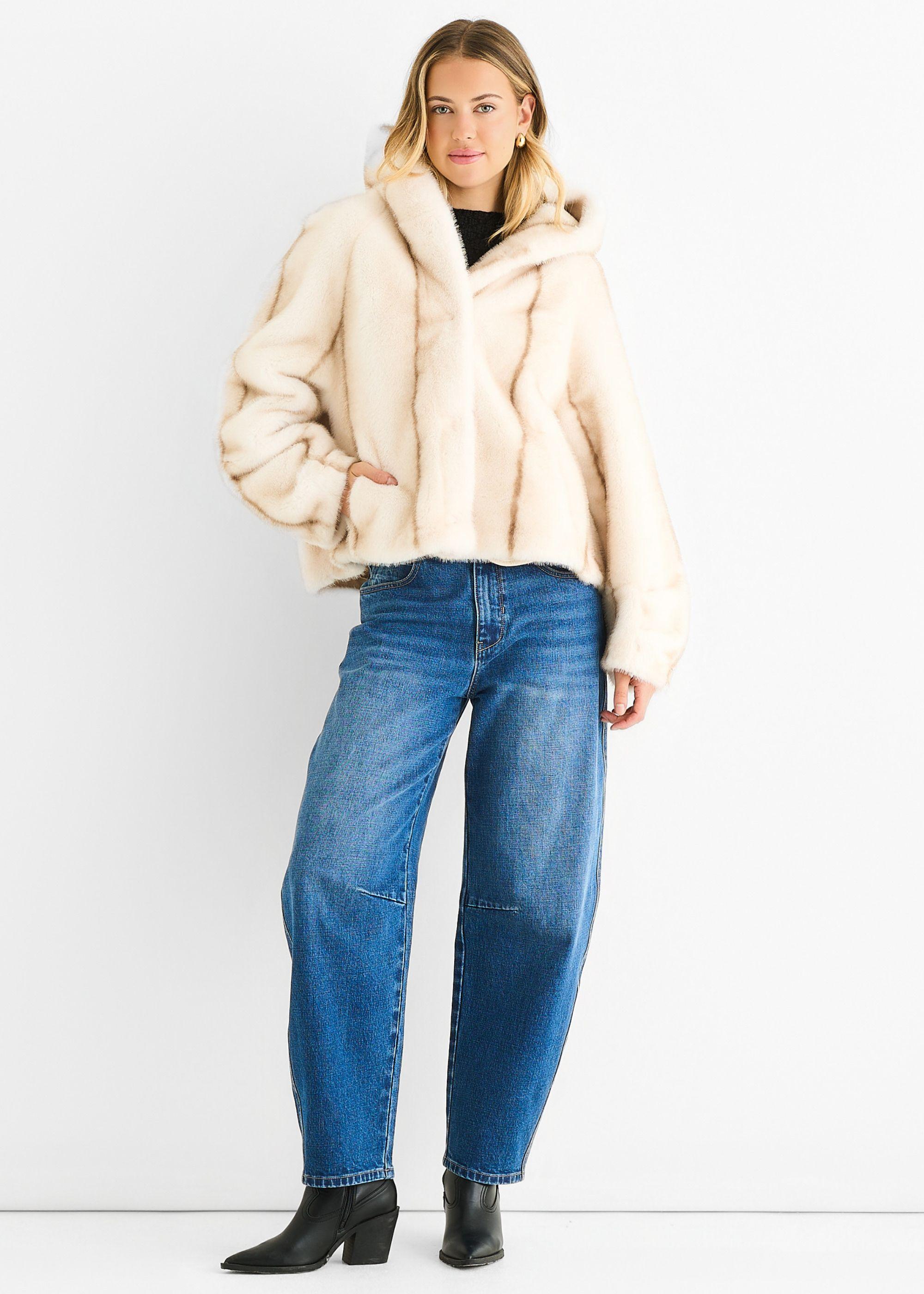 Cream Ombre Hooded Faux Fur Jacket by GINI LONDON