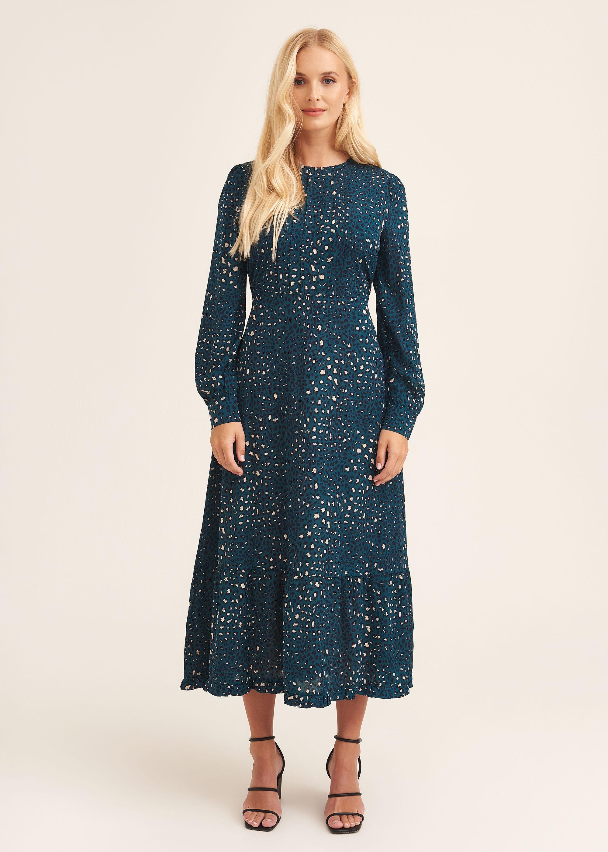Green Animal Print Long Sleeve Midaxi Dress by GINI LONDON