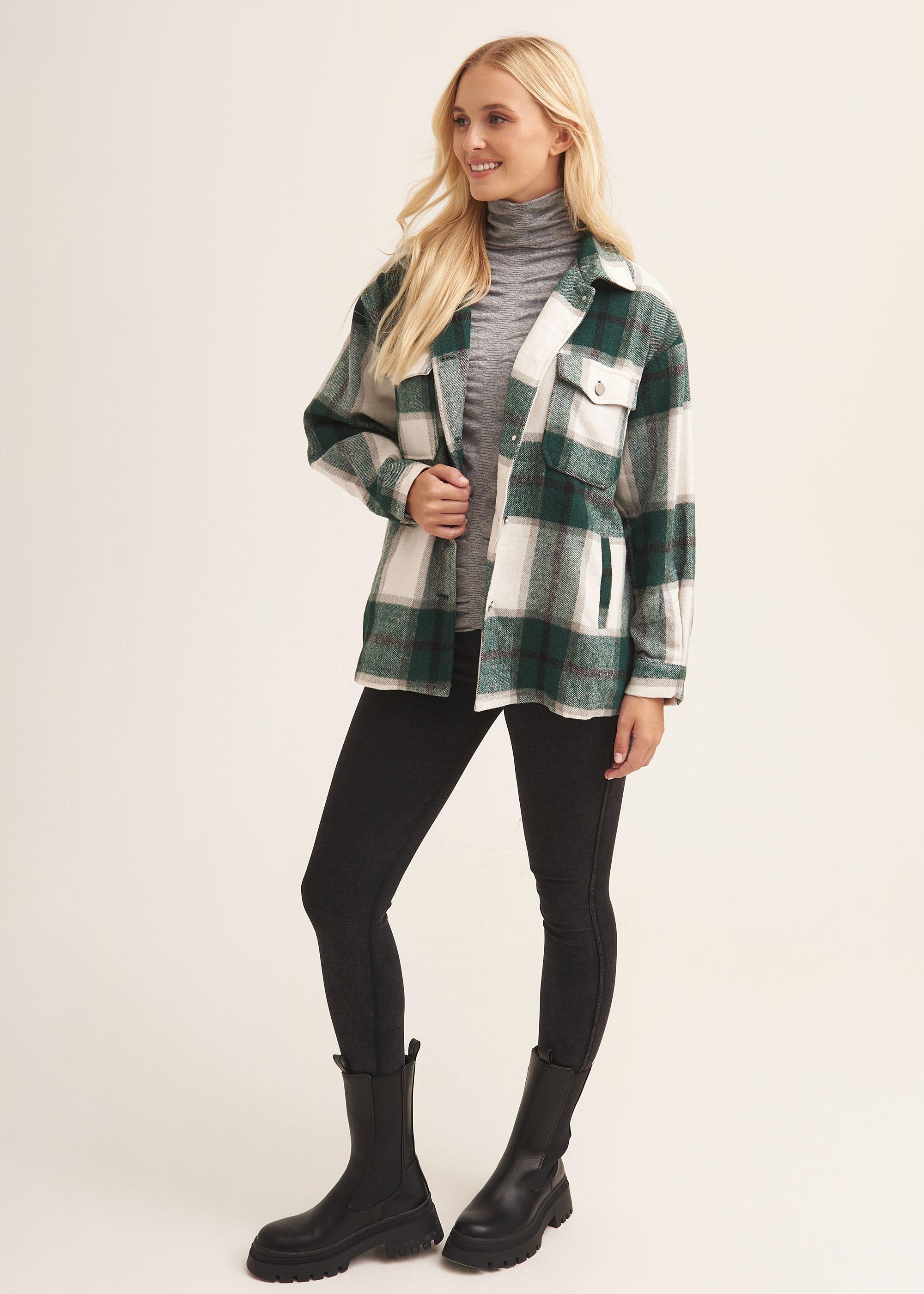 Green Check Oversized Pocket Detail Shacket by GINI LONDON Green Check Oversized Pocket Detail Shacket by GINI LONDON