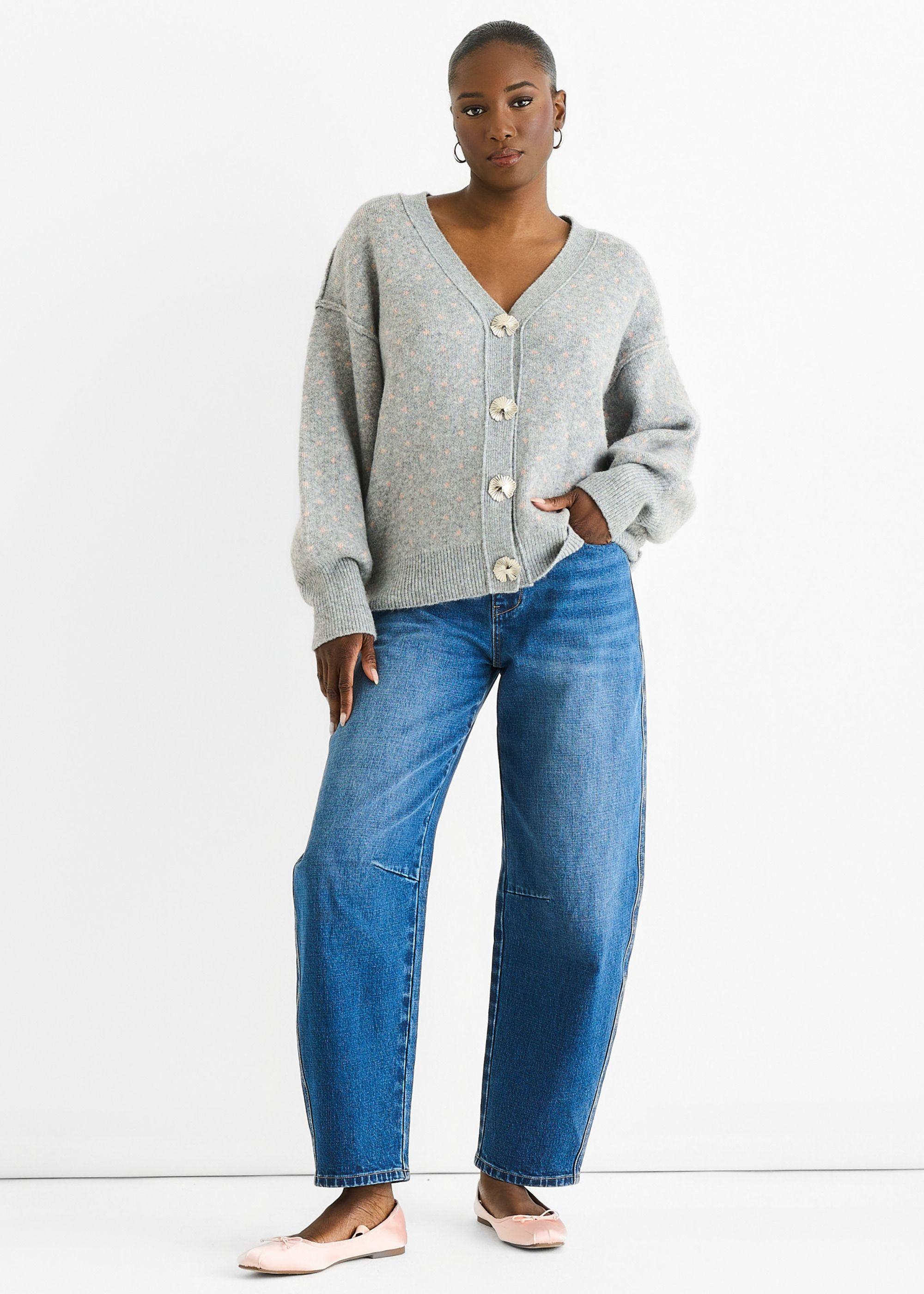 Grey Spot Print Button Cardigan Look Jumper by GINI LONDON
