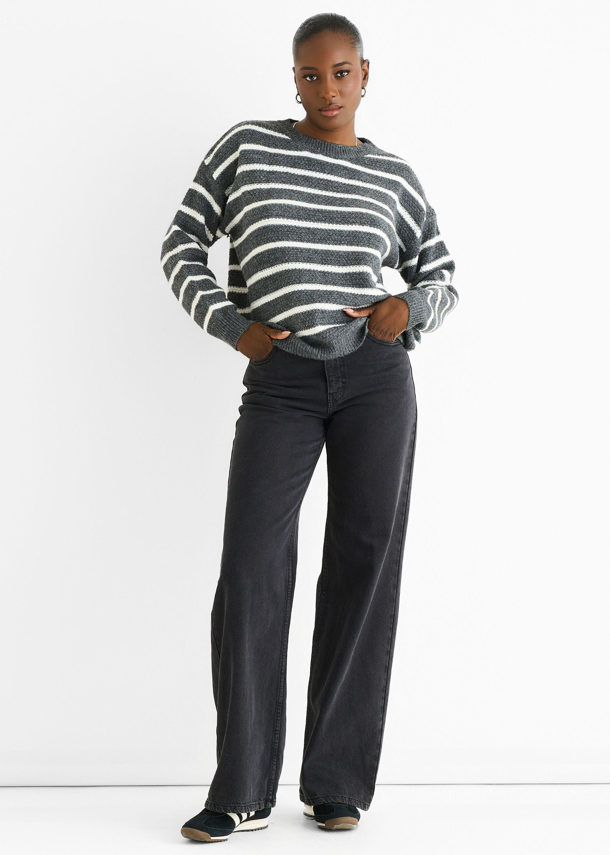 Grey Stripe Chunky Knit Oversized Jumper by GINI LONDON