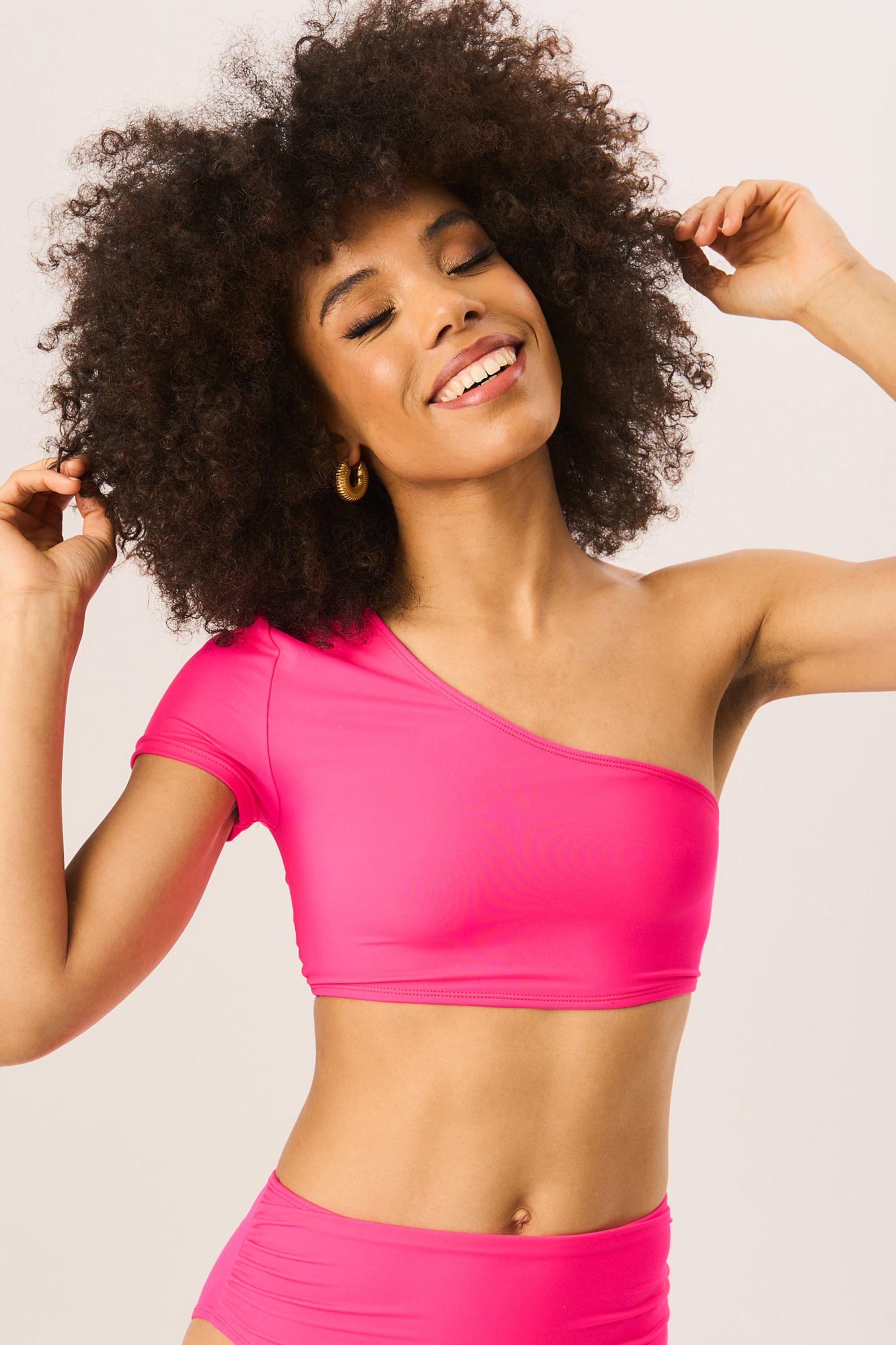 Hot Pink One Shoulder Bikini Top by GINI LONDON