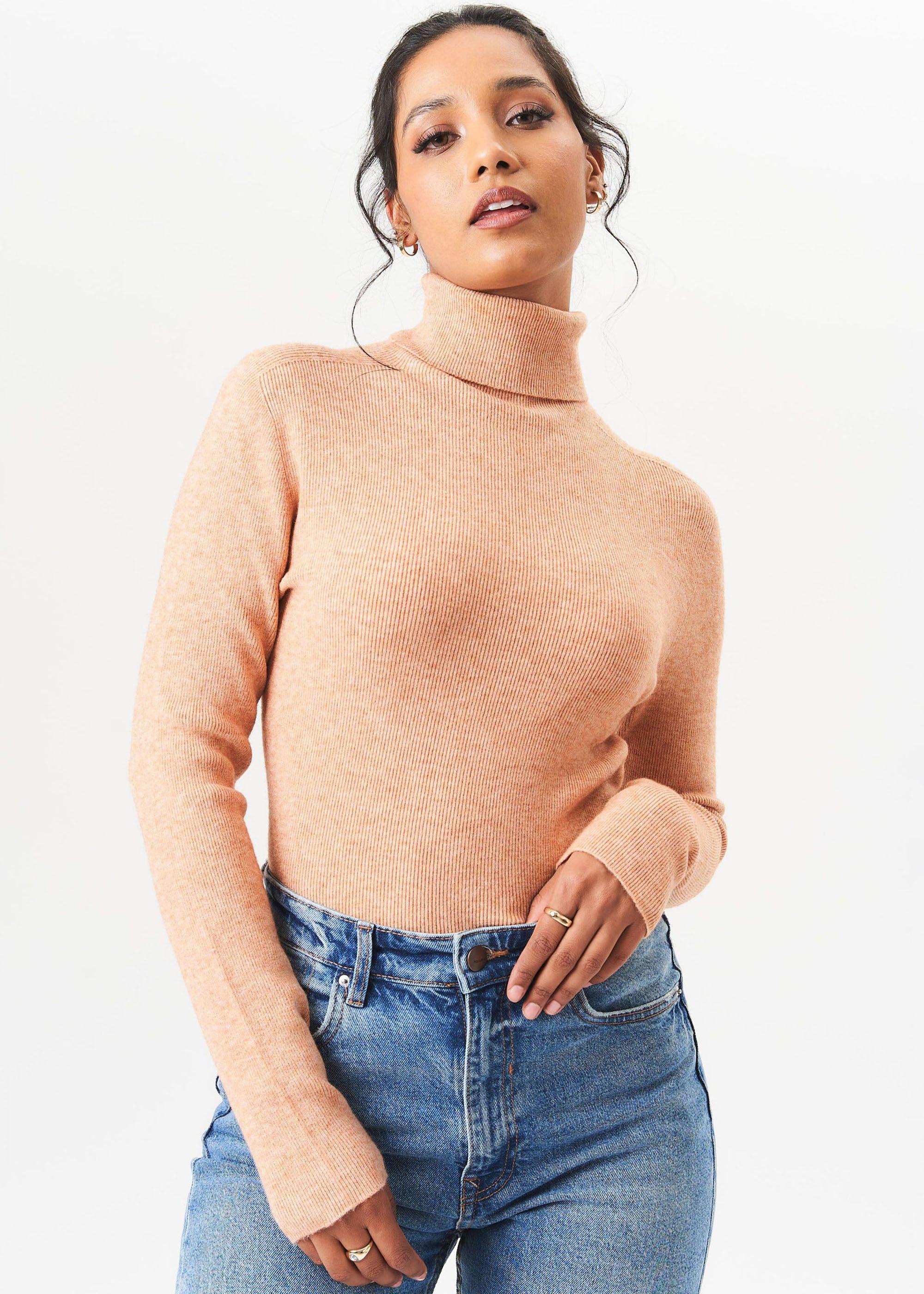 Mocha High Neck Fine Knit Jumper by GINI LONDON